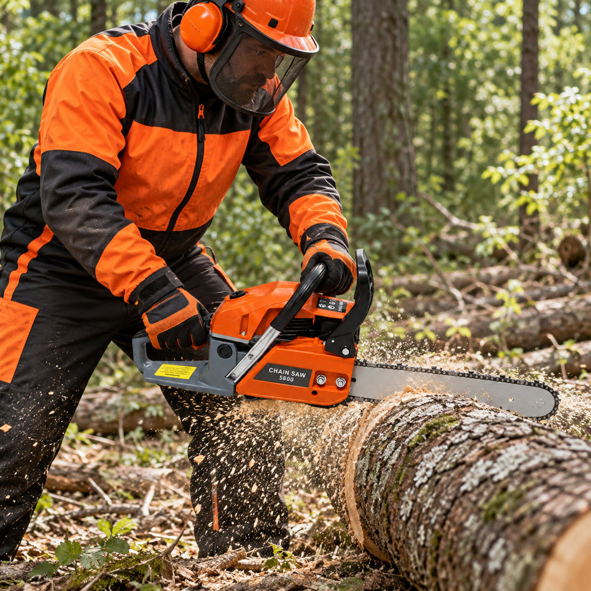 Gasoline Chainsaw Wood Cutting Set 5.8kW 58cm Guide Bar