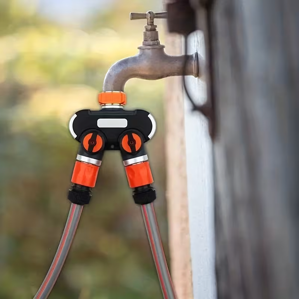 2-Way Hose Splitter for Garden Hose Faucet with Valves