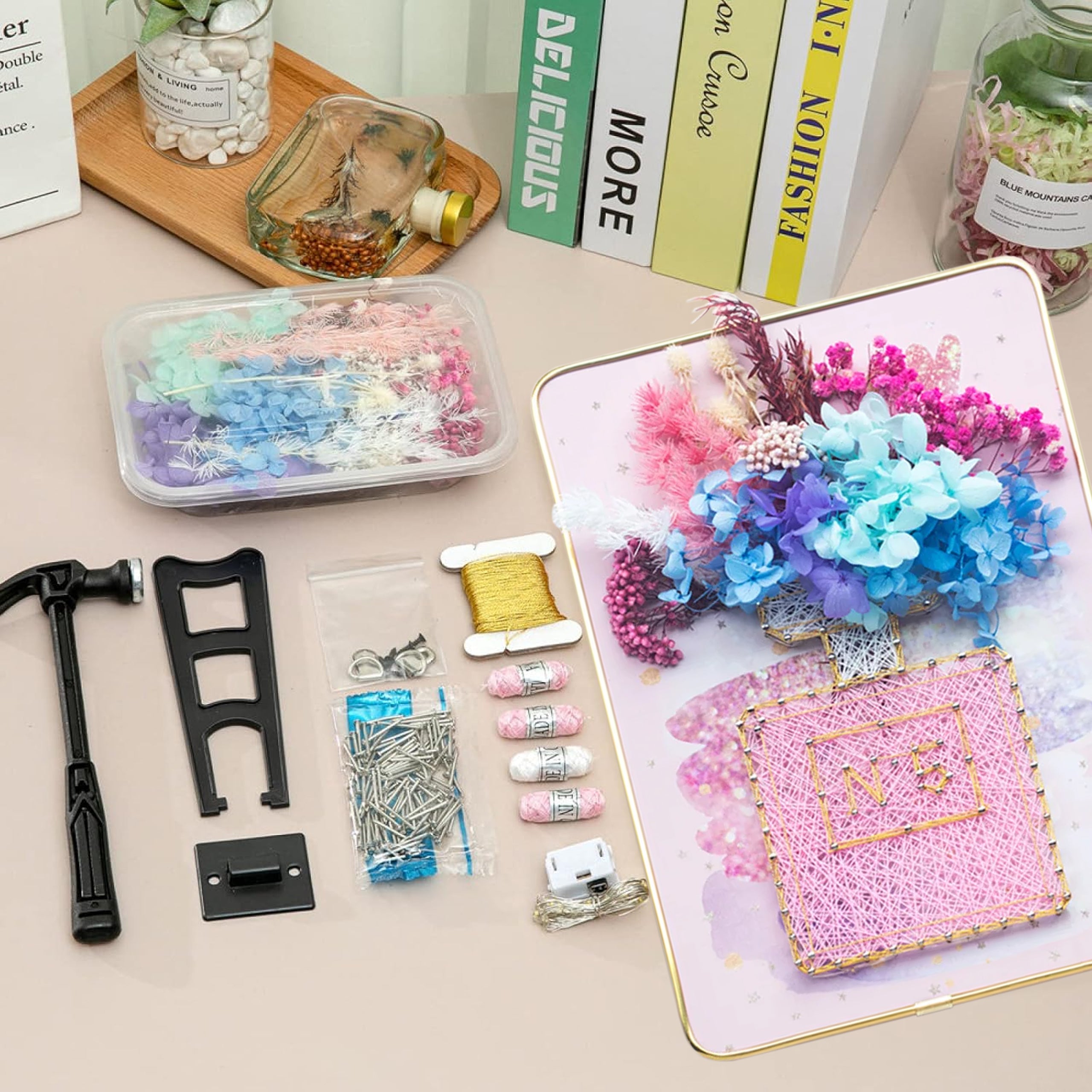 Loominguline komplekt niidikunstiks, Interroad tikkimine, LED-pilt raamiga 21x30 cm