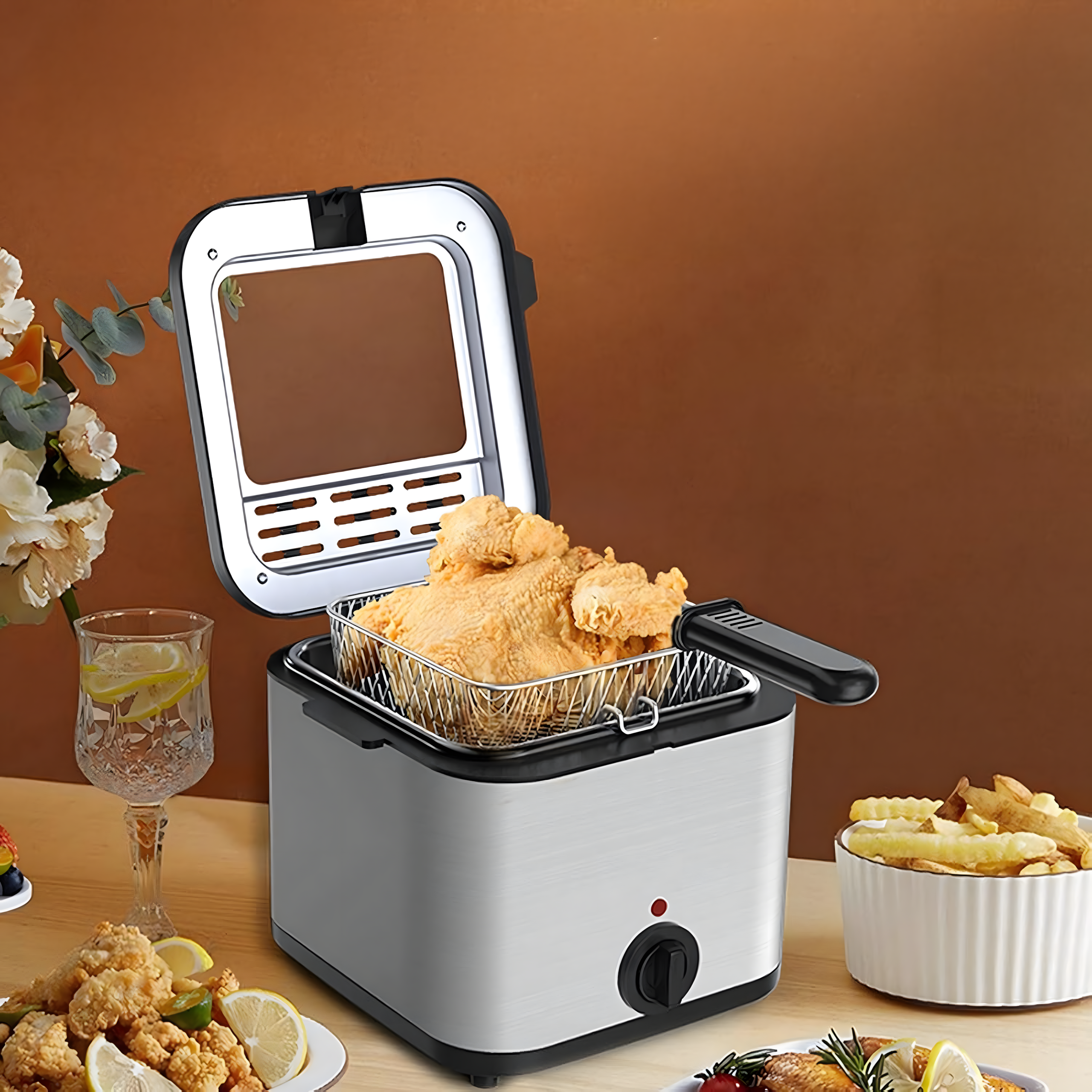 96x Traditional Oil Fryer 2.5L for Fries and Fish, Powerful 1000W