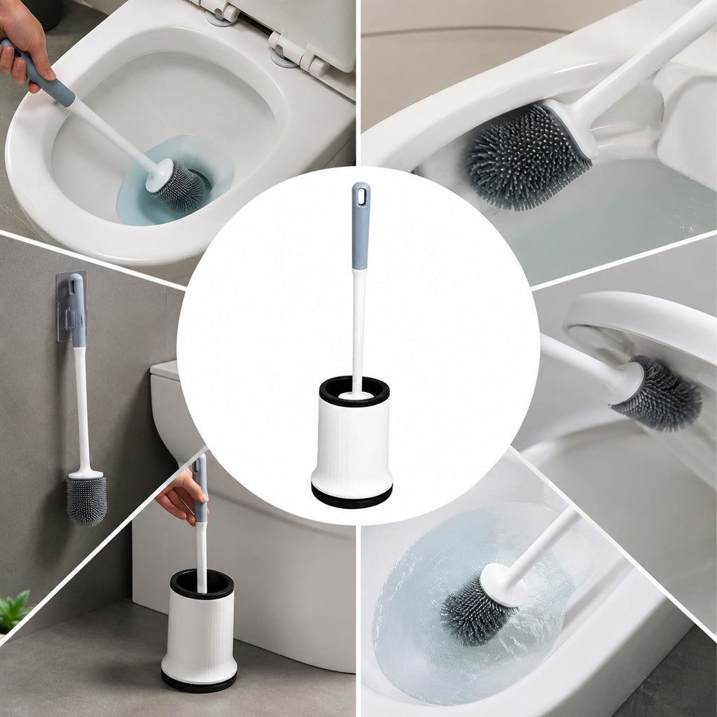 White Silicone Toilet Brush with Holder and Wall Mount
