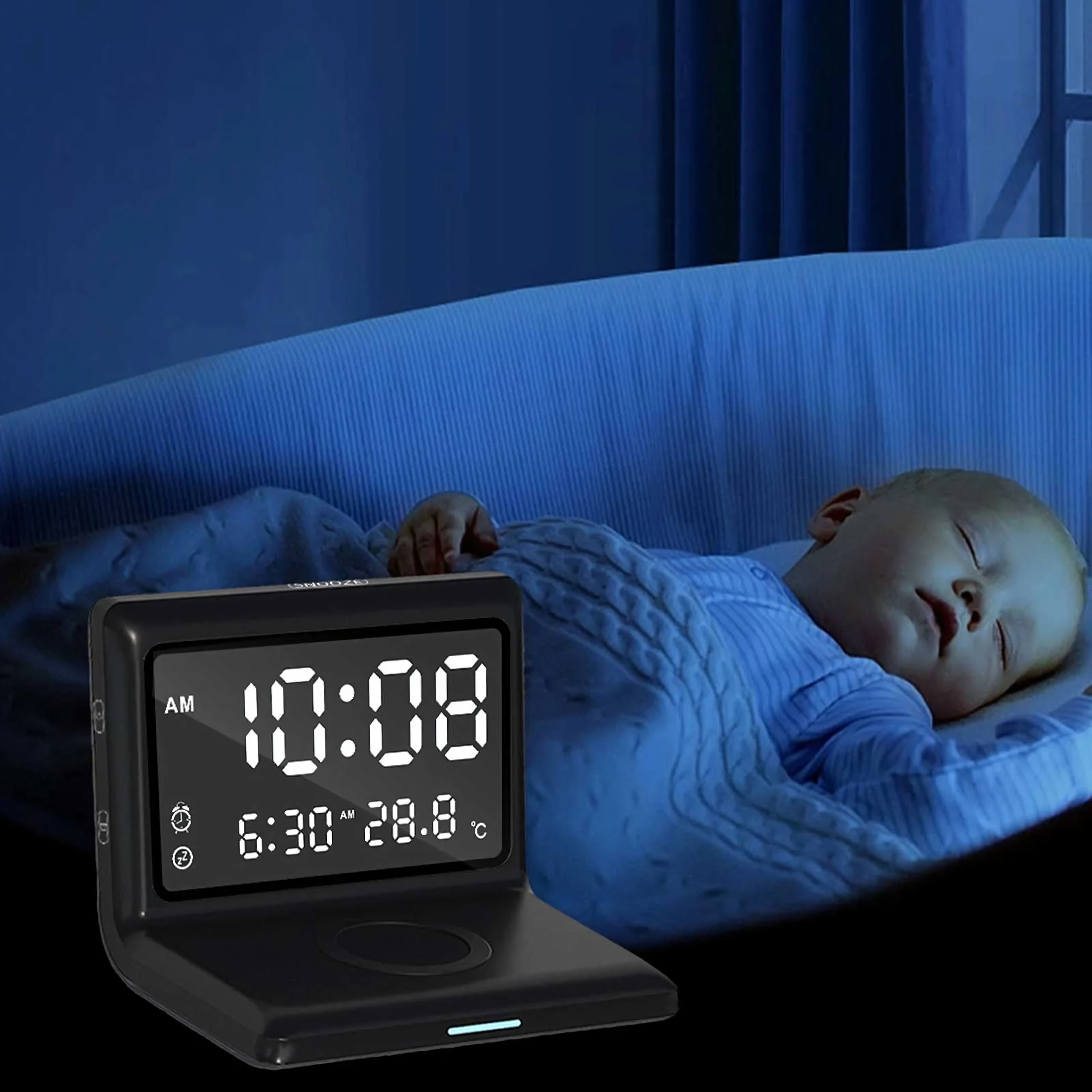 3in1 digitaalne äratuskell juhtmevaba laadija 15W temperatuuripeegel