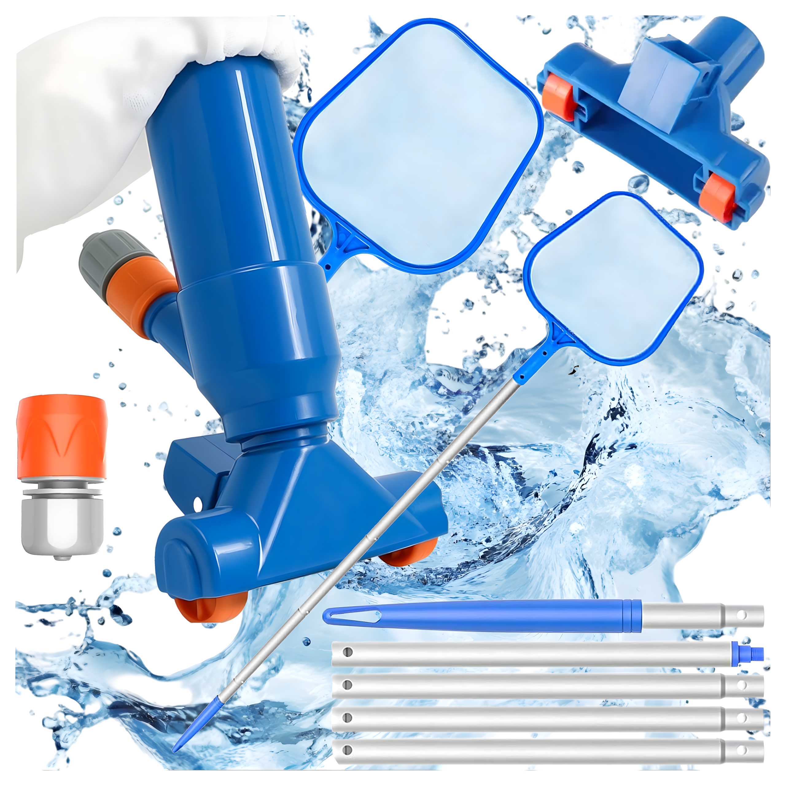 Pool and Spa Bottom Cleaning Set with Vacuum Brush and Net