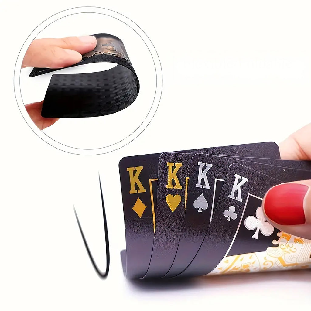 Luxury Black Poker Card Deck with Shiny Gold Designs Waterproof