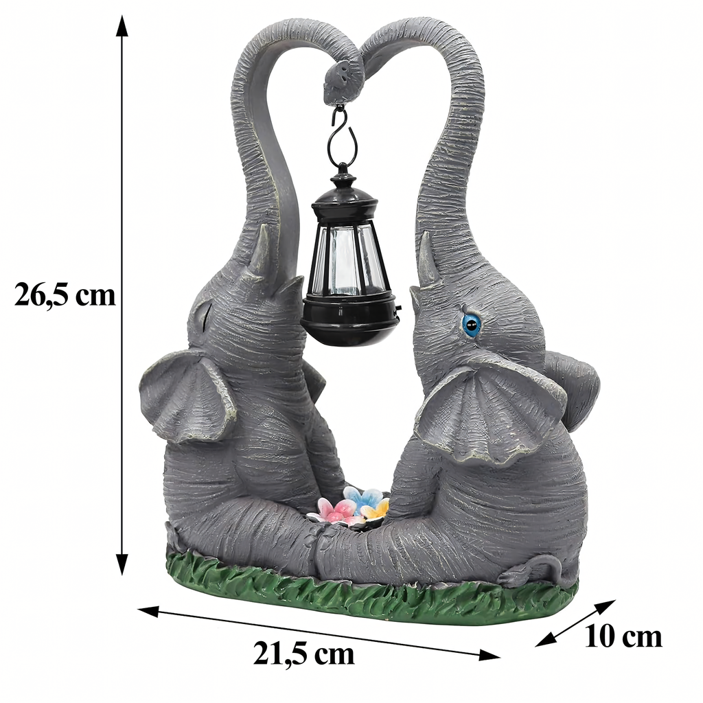 Solar LED Garden Elephant Figurine Lamp with Lantern