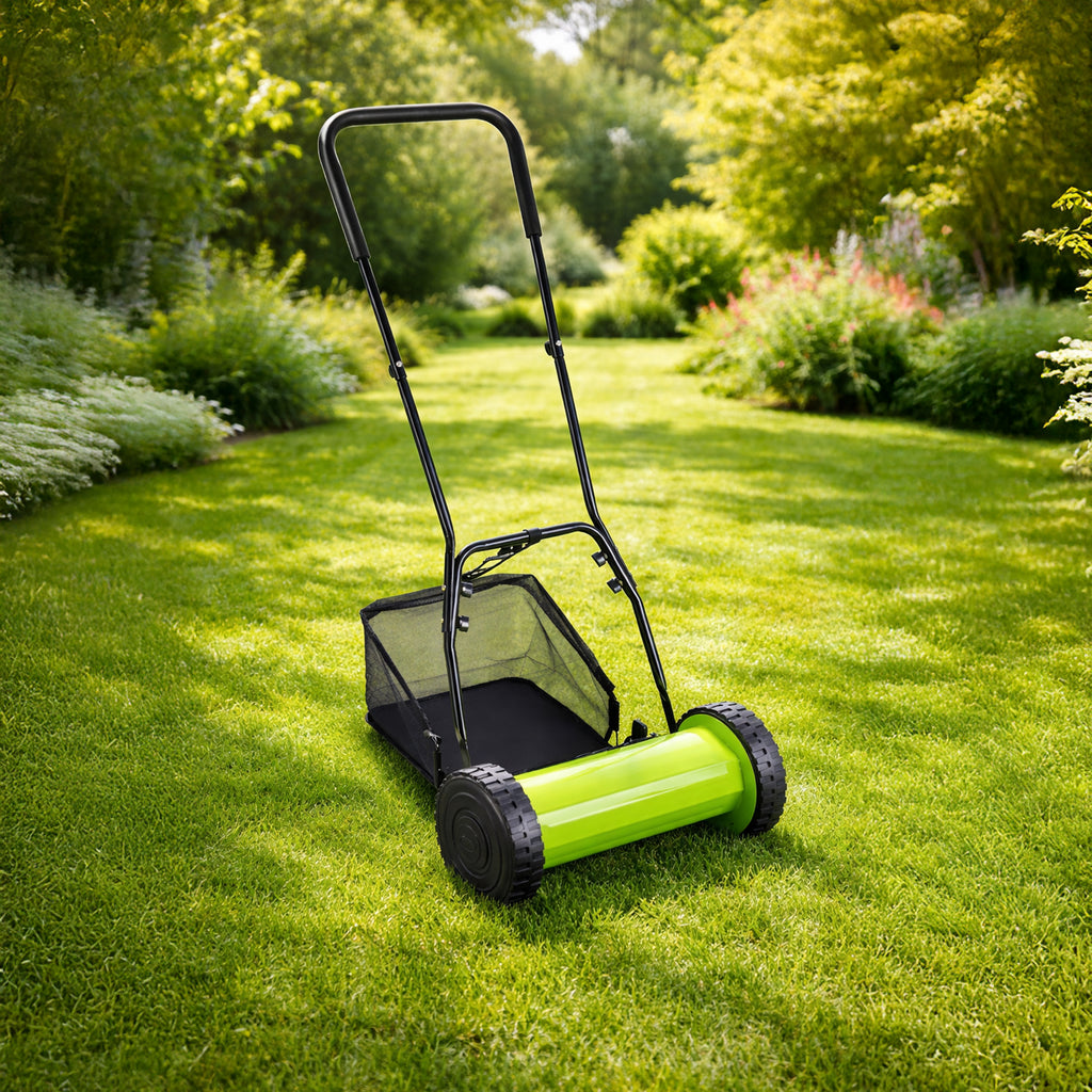 16" 40 cm Manual Reel Push Lawn Mower with Grass Catcher