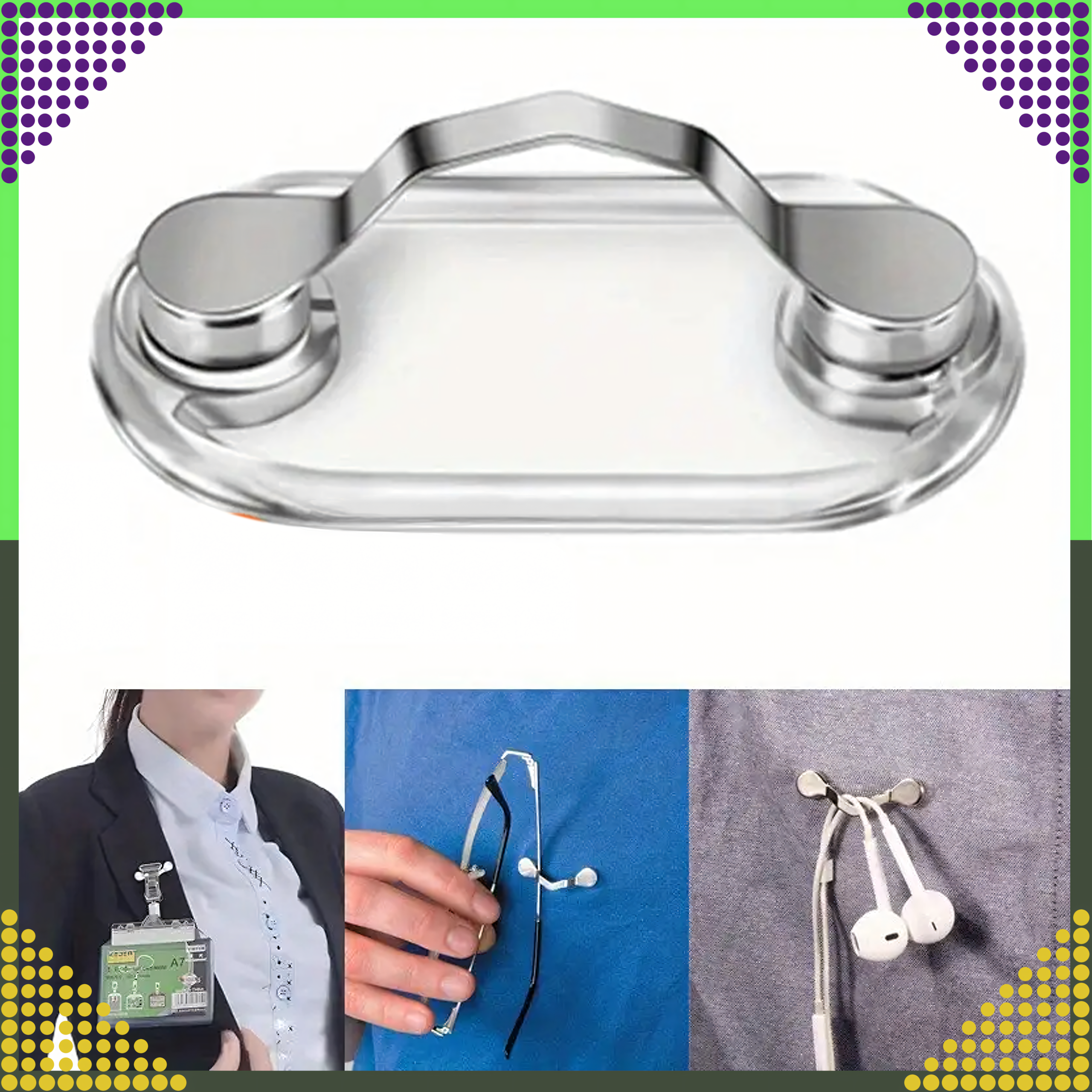 Magnetic Clip Holder for Glasses Headphones ID Tag for Clothes