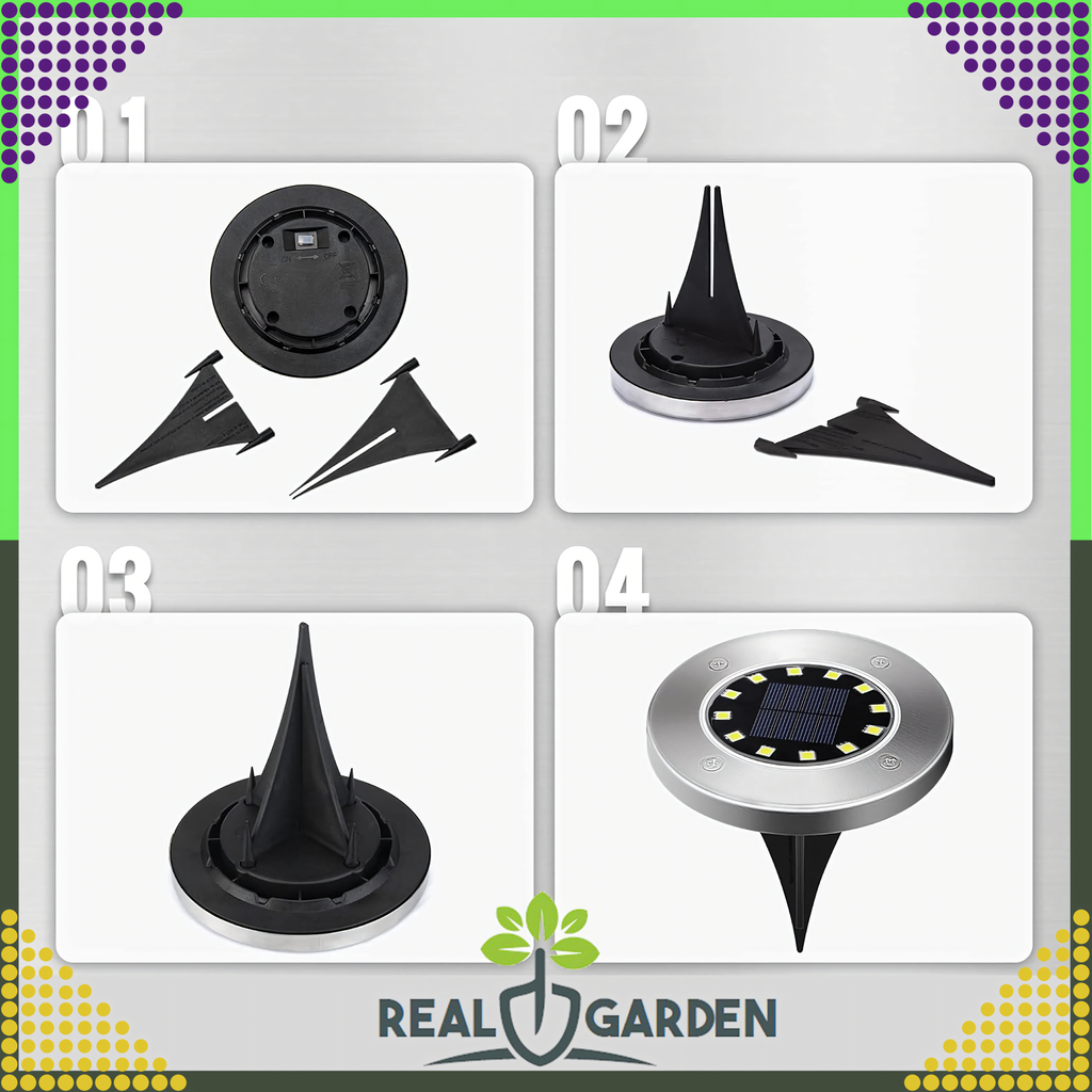 4 x Päikesega töötav aiavalgusti ketas, LED maavalgustid, hämarikuandur, 8 LED-i