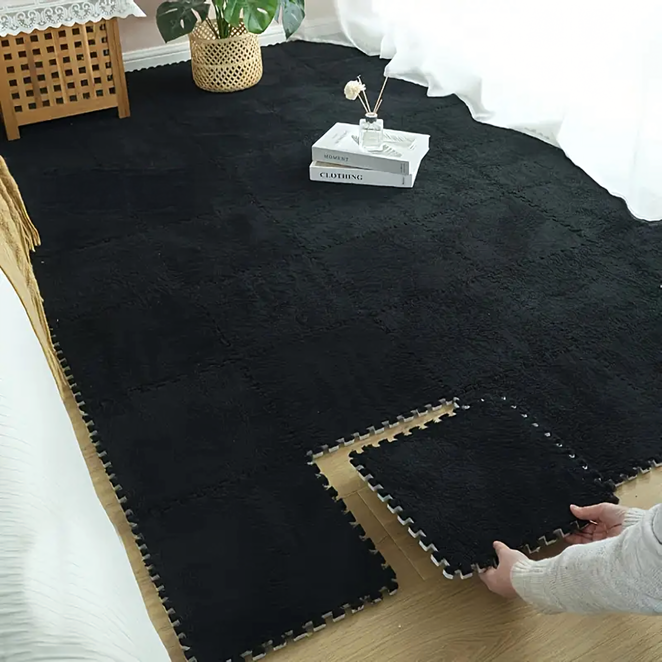 12x EVA Foam Puzzle Mat Plush Floor Carpet Black 30x30cm