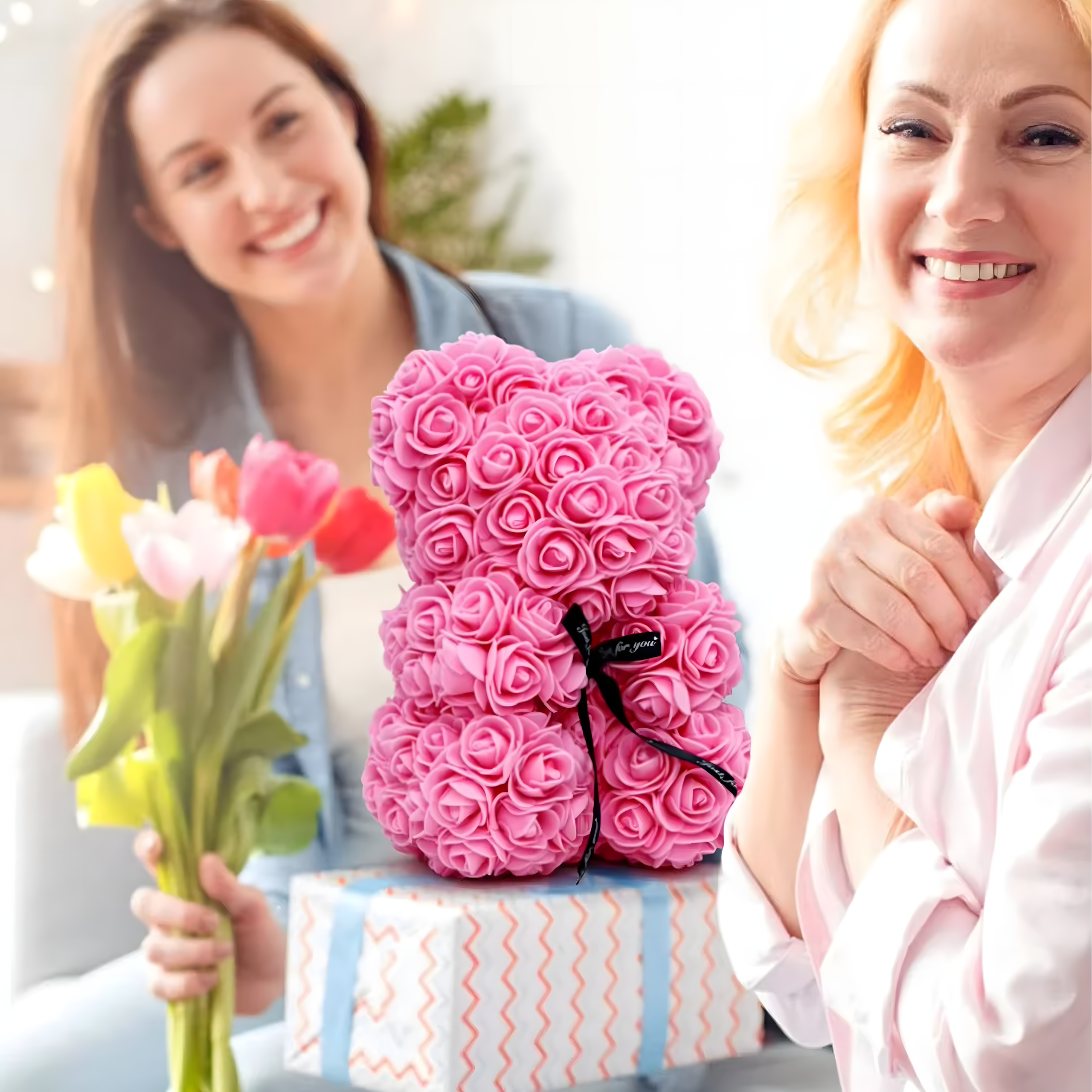 Karu LED roosidega kingitus emale, tüdrukutele, vanaemale Igavene roosikomplekt 25 cm