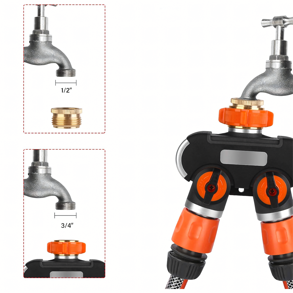 2-Way Hose Splitter for Garden Hose Faucet with Valves