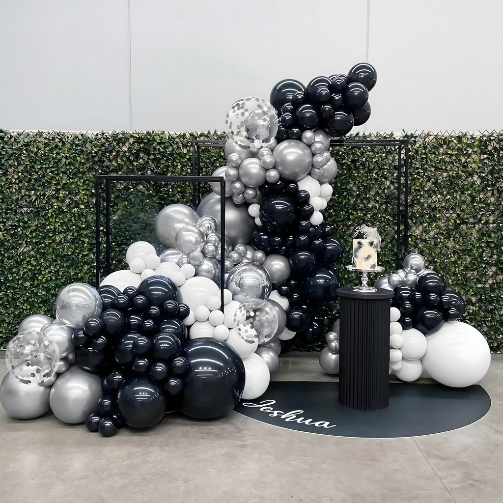 Õhupallikaare komplekt sünnipäeva õhupallid Black hõbedane valge 107 tk