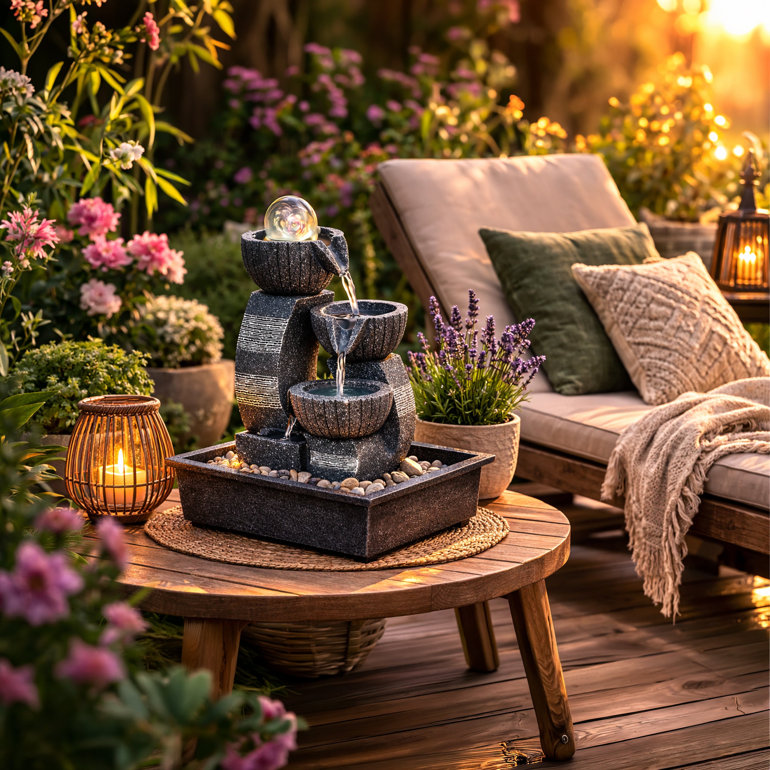 Decorative Tabletop Garden Fountain with LED 30x15.5x21 cm