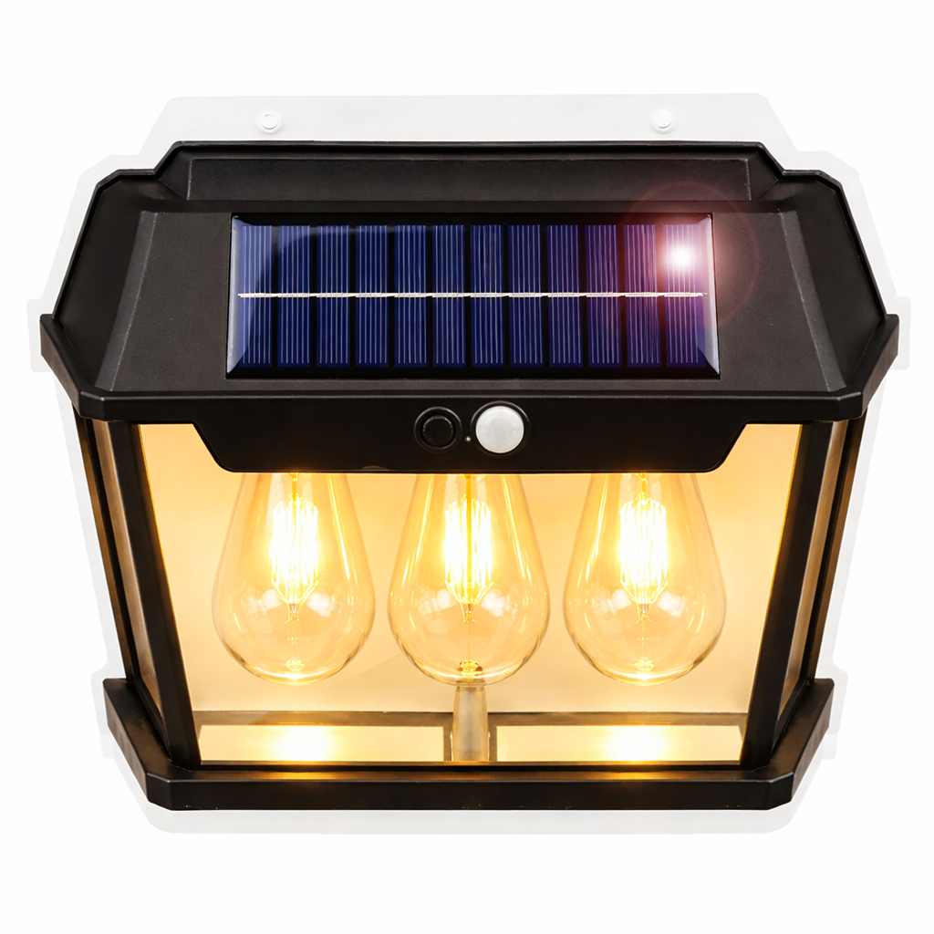 Triple LED Solar Wall Light with Motion Sensor for Garden and Exterior