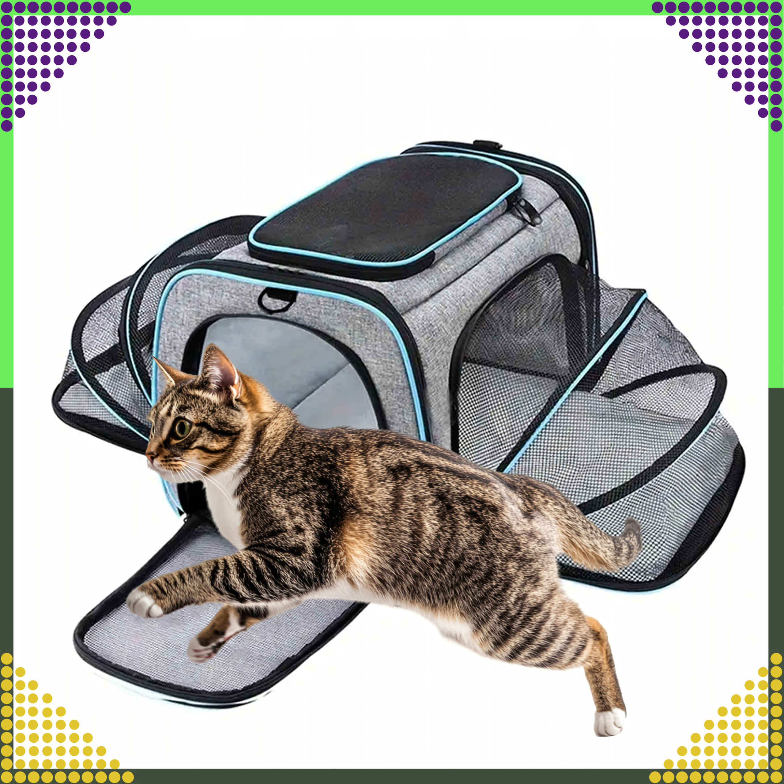 Large Expandable Pet Carrier Bag for Cats and Dogs up to 8kg with Ventilation