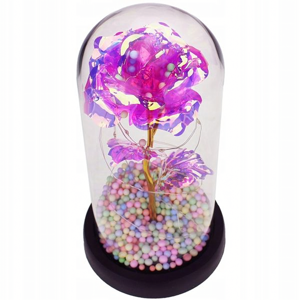 Igavene roos klaasis, helendav LED, ehtne roosa kingiidee