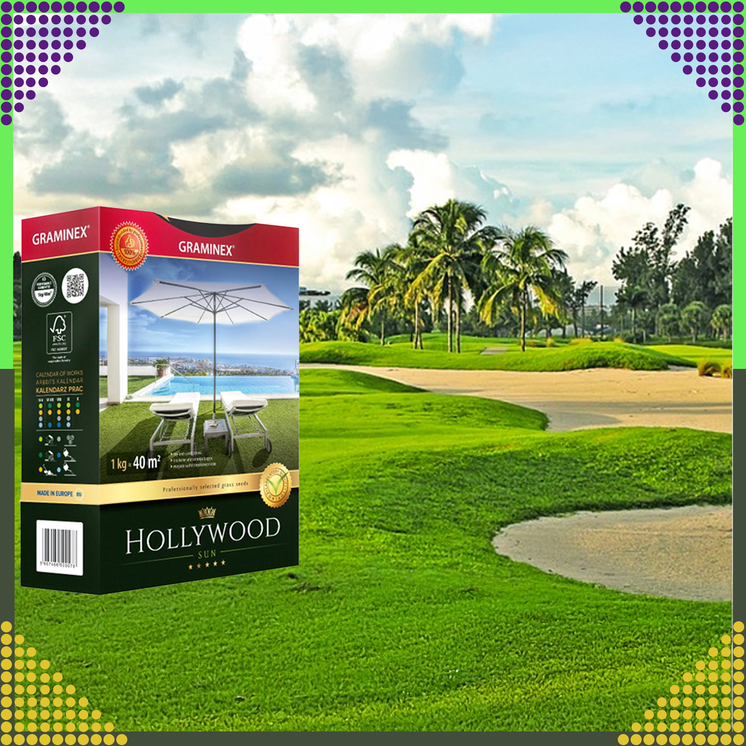 Premium Grass Seed Mix HOLLYWOOD 1kg for Sunny Dry Areas