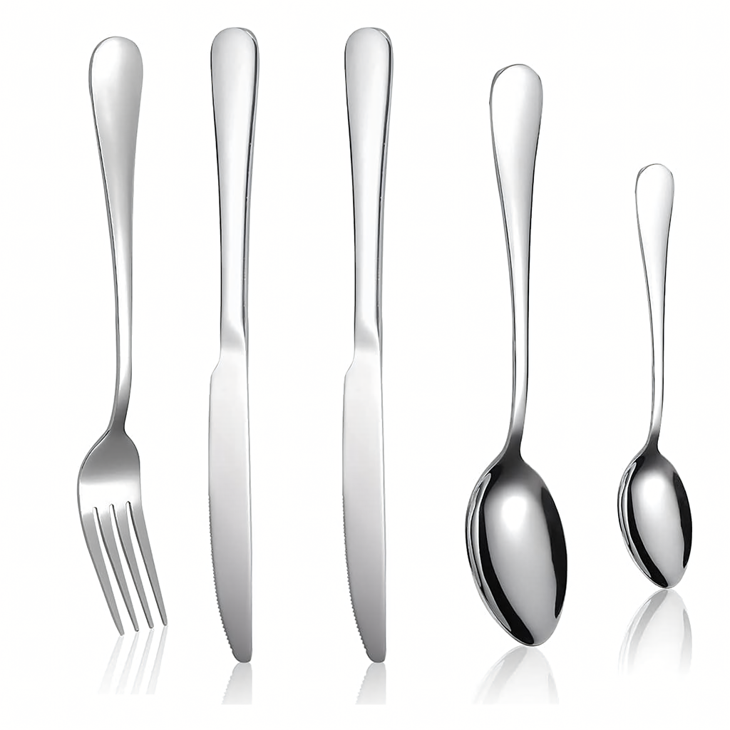 Cutlery Set Stainless Steel Silver 5 pcs for Camping Grill Survival