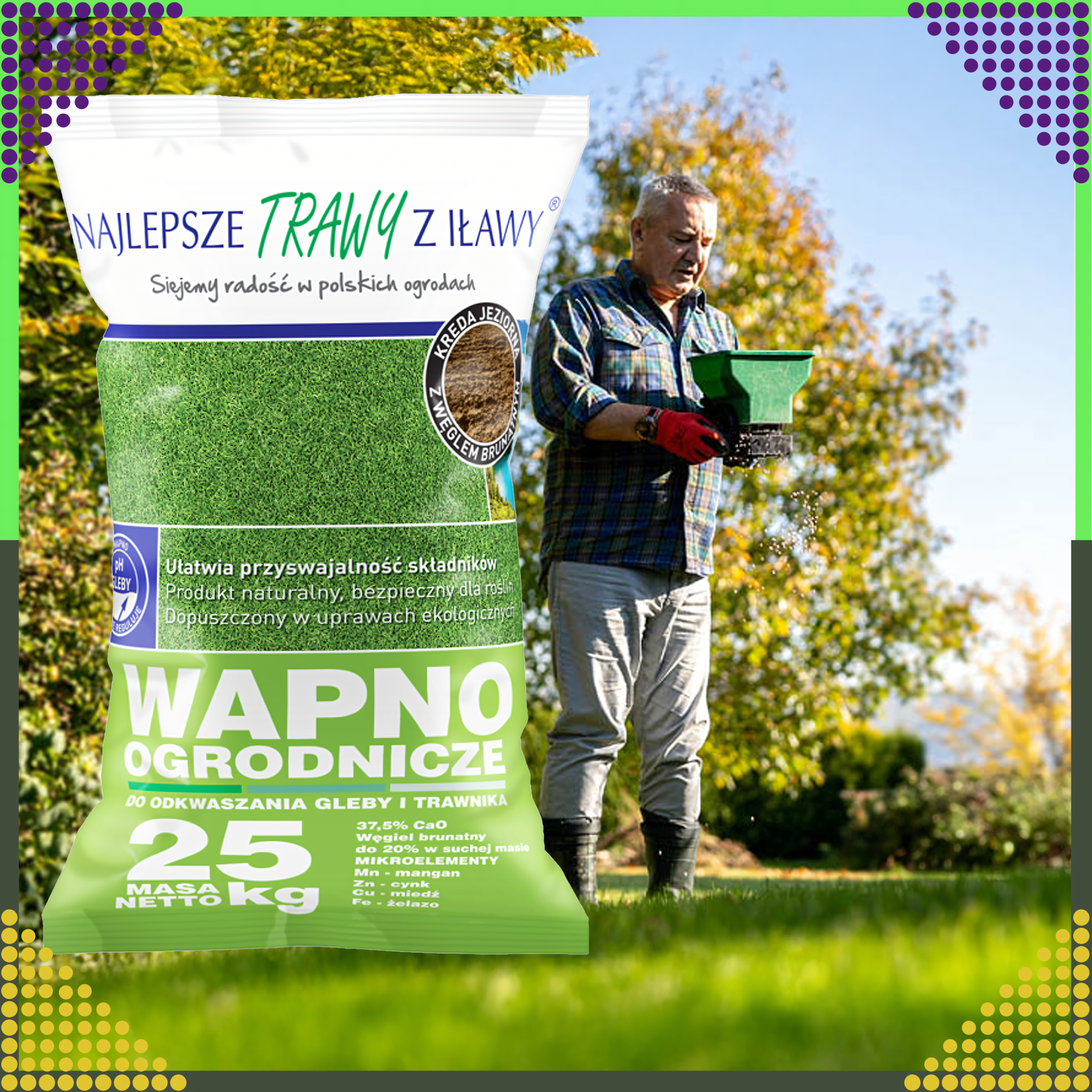 Premium lime for soil and lawn deacidification, ecological fertilizer, 25 kg bag