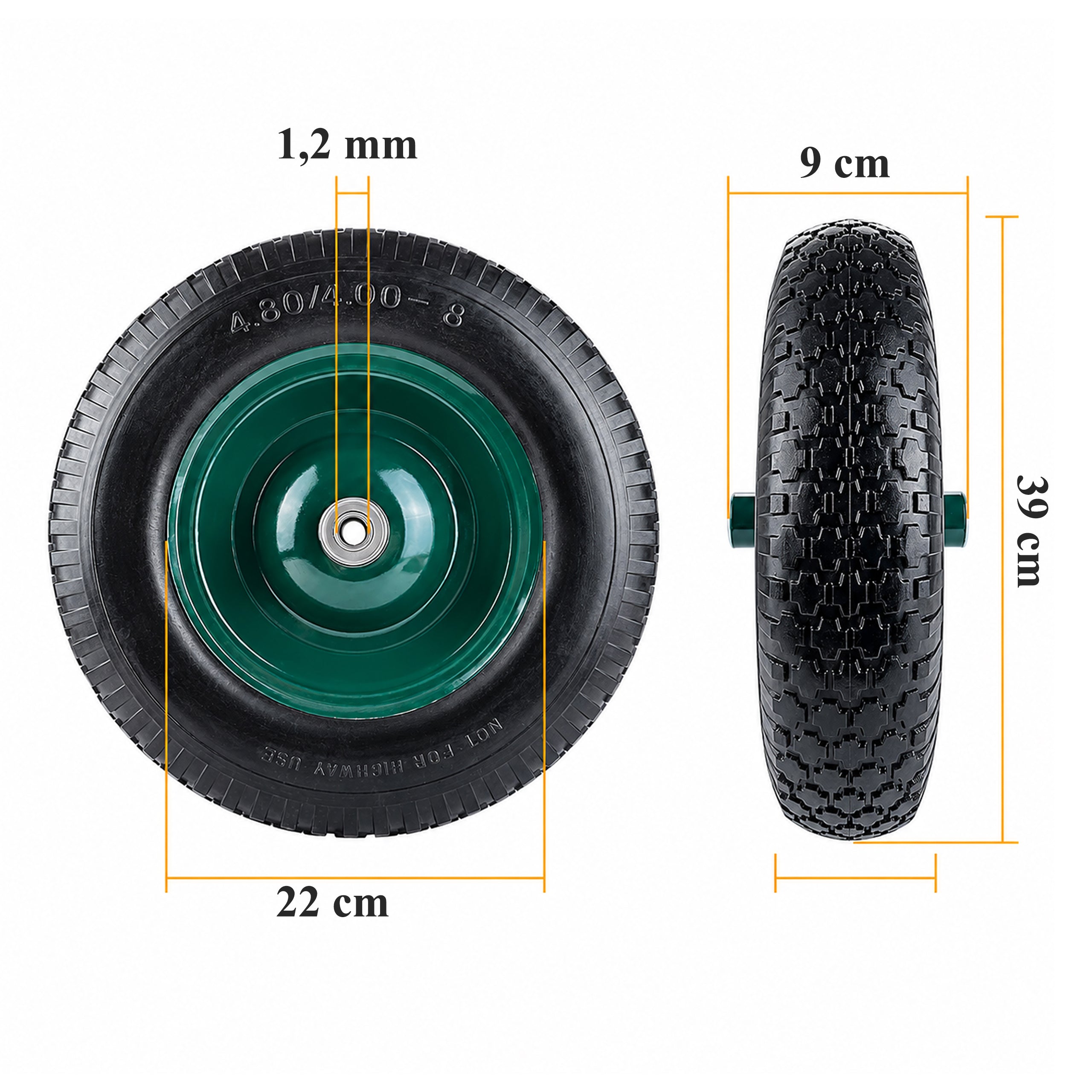 Käsikäru komplektratas 2PR 4.80/4.00-8 sisekummi ja teljega RC-K-2531-15581