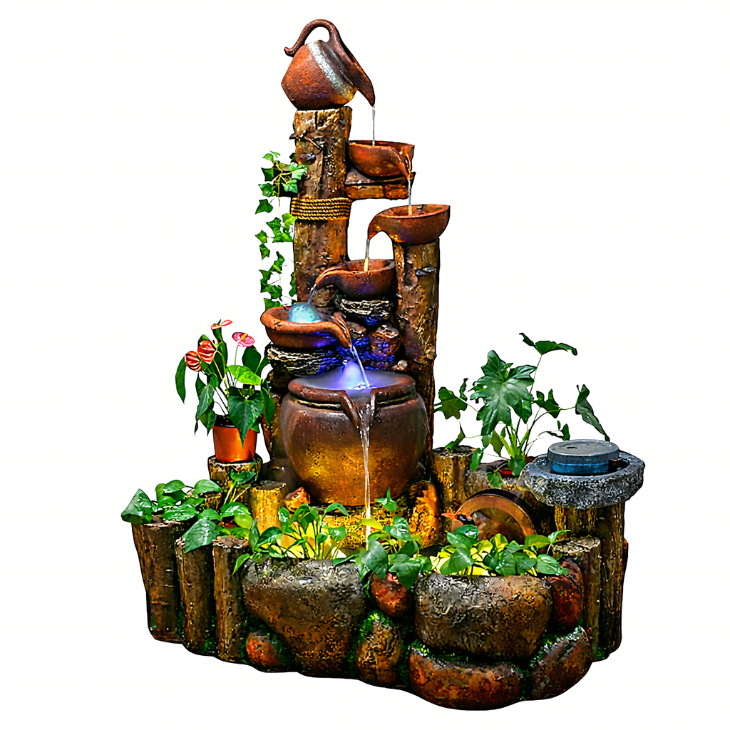 Large Decorative Garden Fountain 113x85x148cm Cascade with LED Lighting