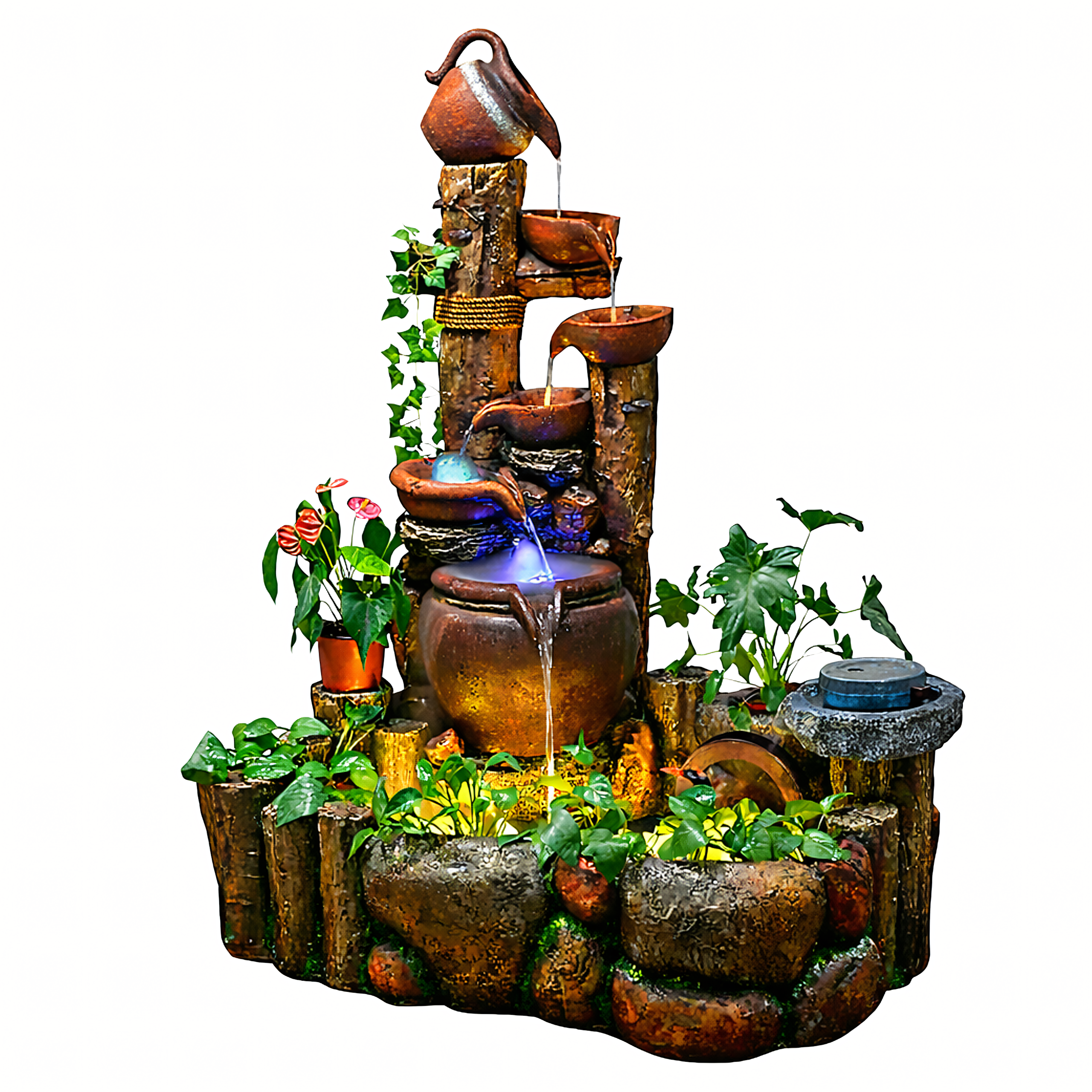 Large Decorative Garden Fountain 113x85x148cm Cascade with LED Lighting