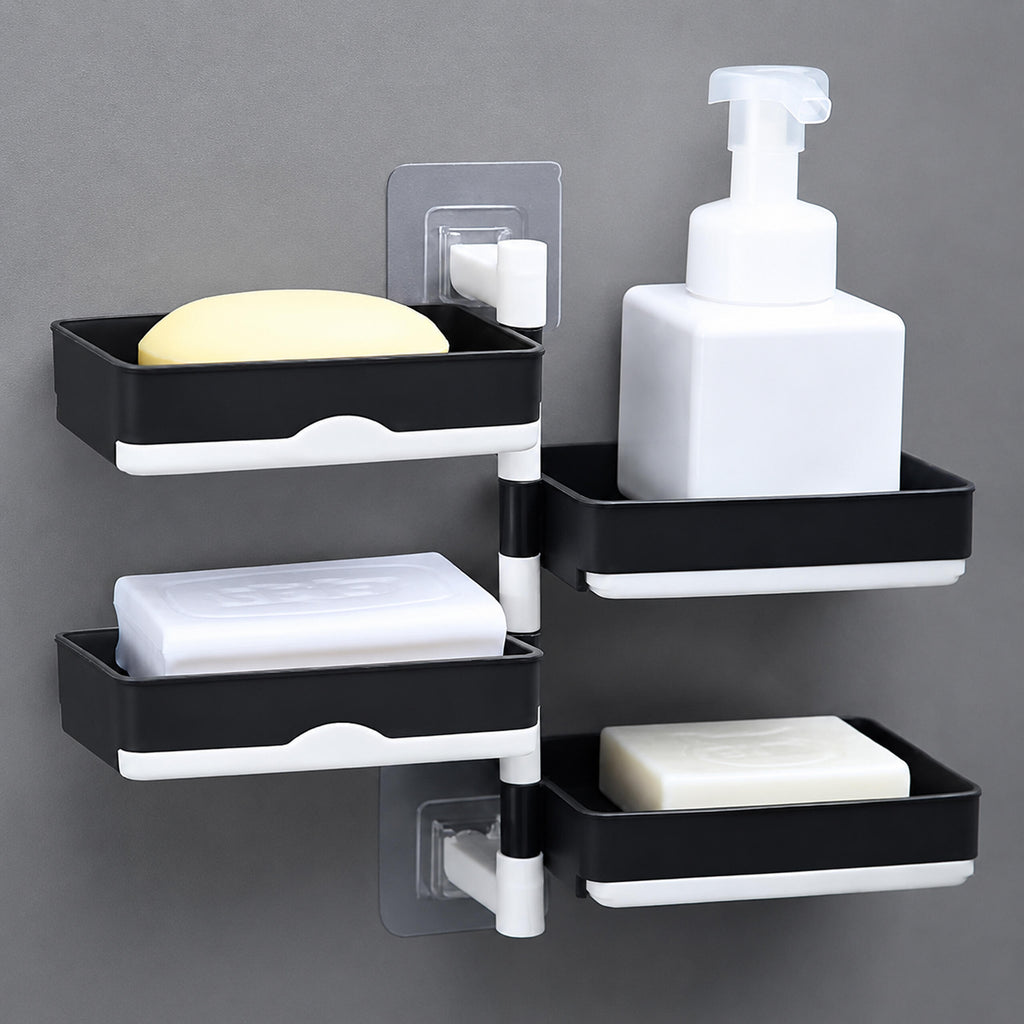 4-Tier Rotating Bathroom Soap Dish Shelf with Drain