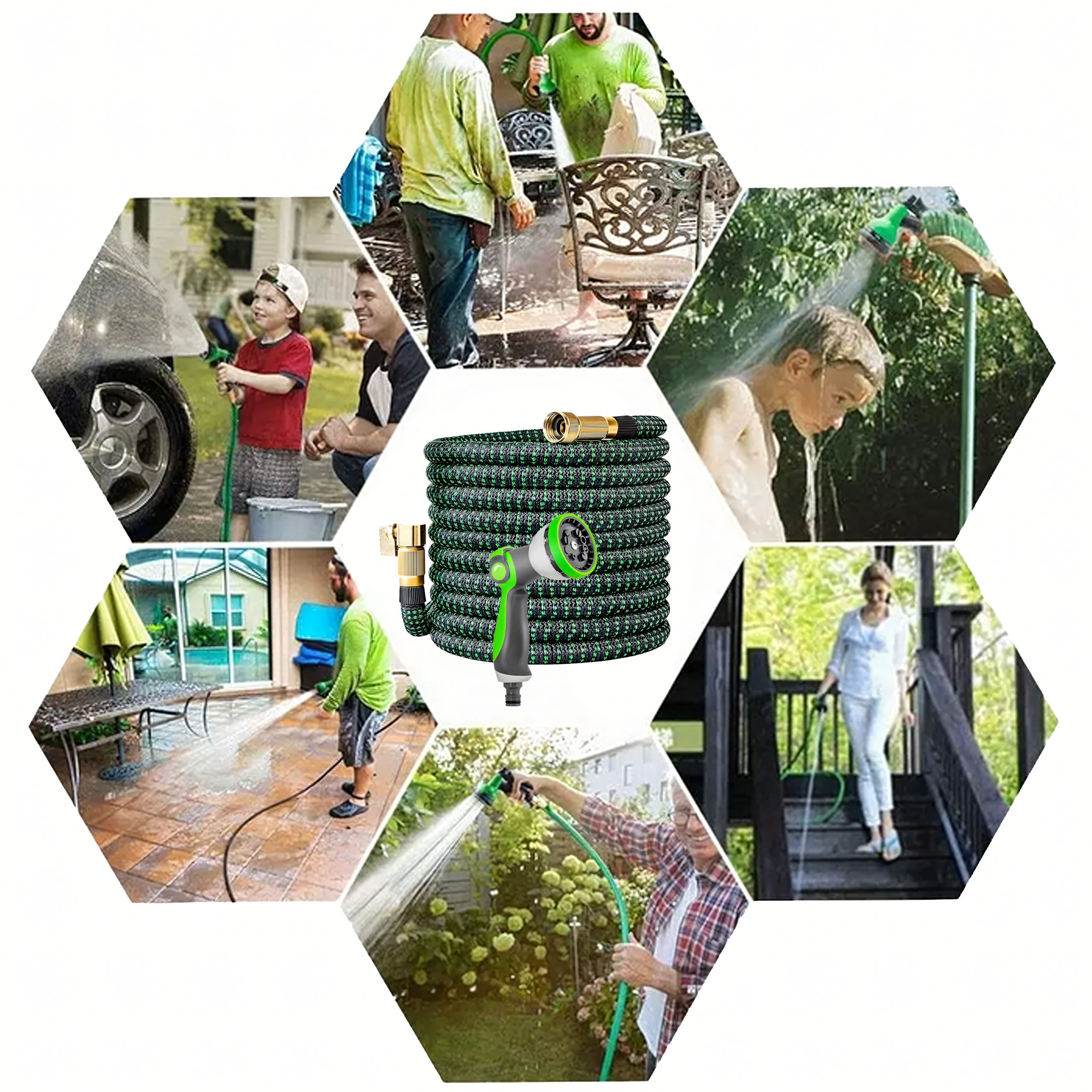 Premium Reinforced Expandable Garden Hose 2.5-7.5m with 1/2 and 3/4 Connectors and Spray Gun