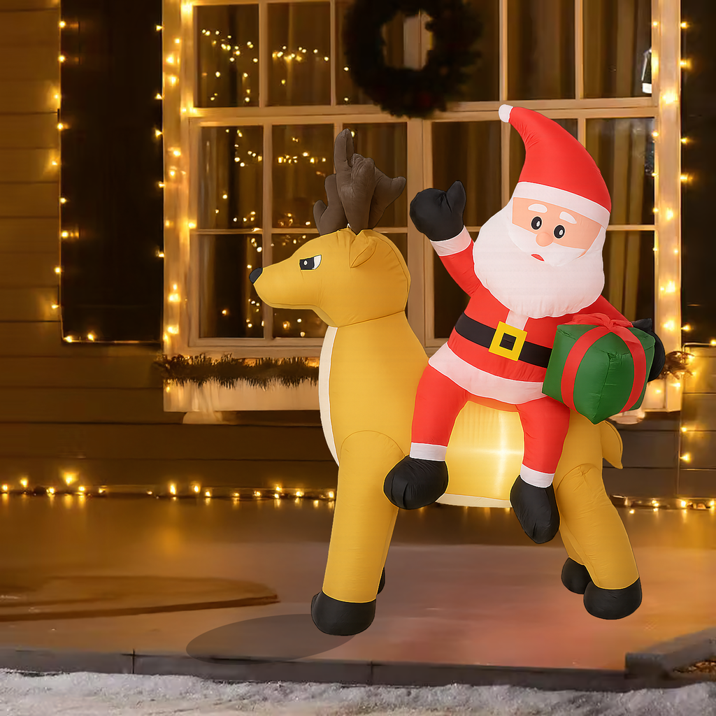 Täispuhutav jõuluvana põhjapõdraga 1.5m jõulukaunistus LED-taustvalgustusega