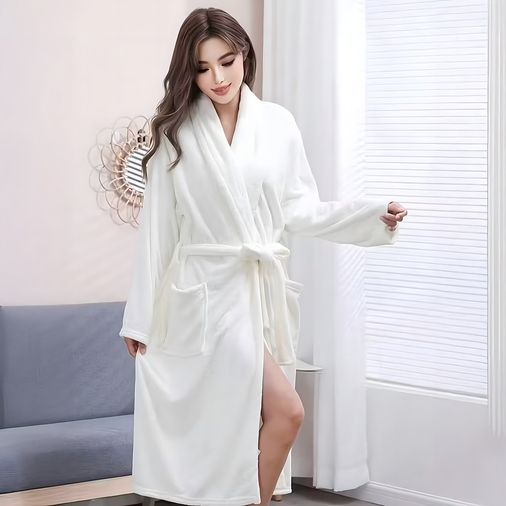 Classic Comfortable Warm Women's Hotel Bathrobe White
