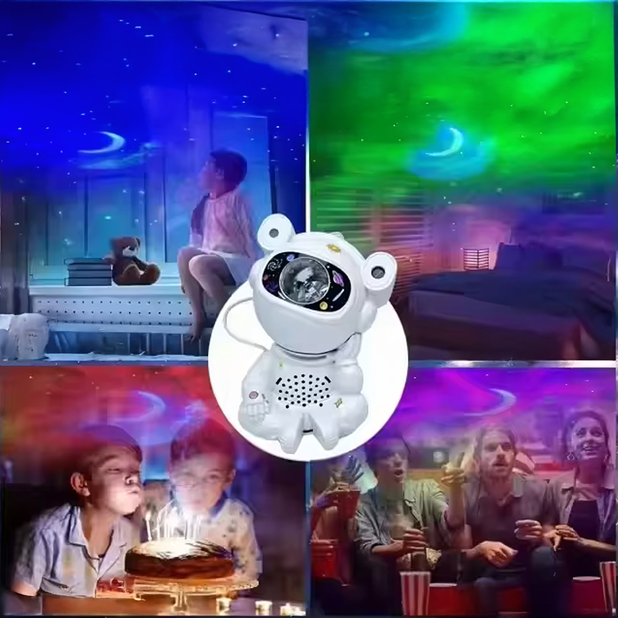 Astronaut Täheprojektor Öölamp Projektor Lastele Kosmos USB Kaugjuhtimispult