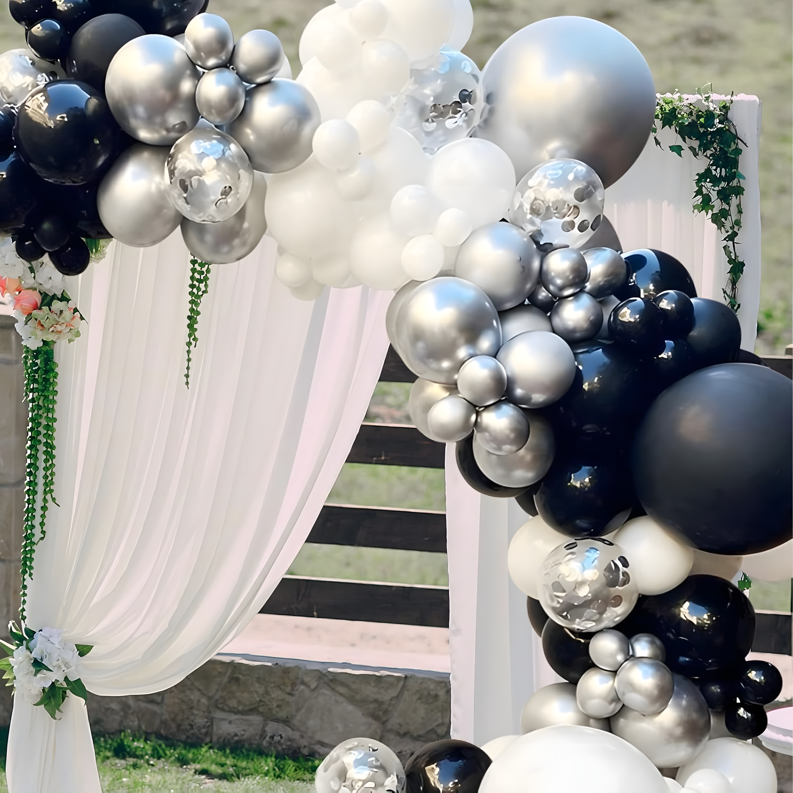 Õhupallikaare komplekt sünnipäeva õhupallid Black hõbedane valge 107 tk