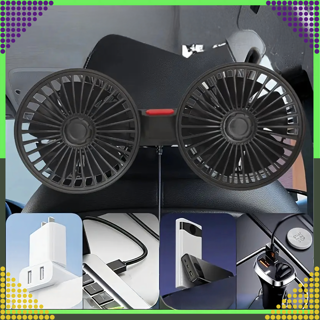 Car Fan Rotary Dual Fan for Cars Powerful 360° USB