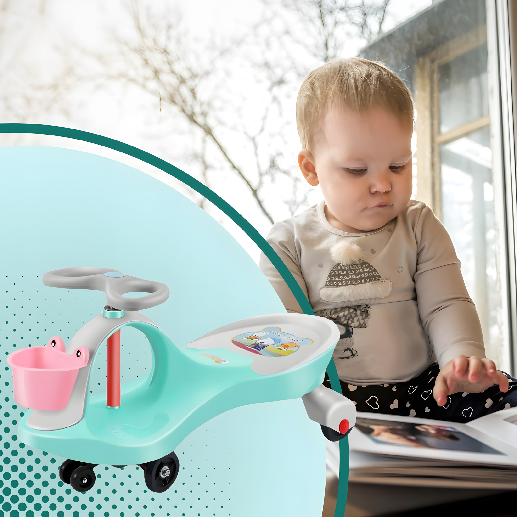 Lastele mõeldud tasakaalu ja kiikumisega Ride On lükatav auto gravitatsioonisõiduk