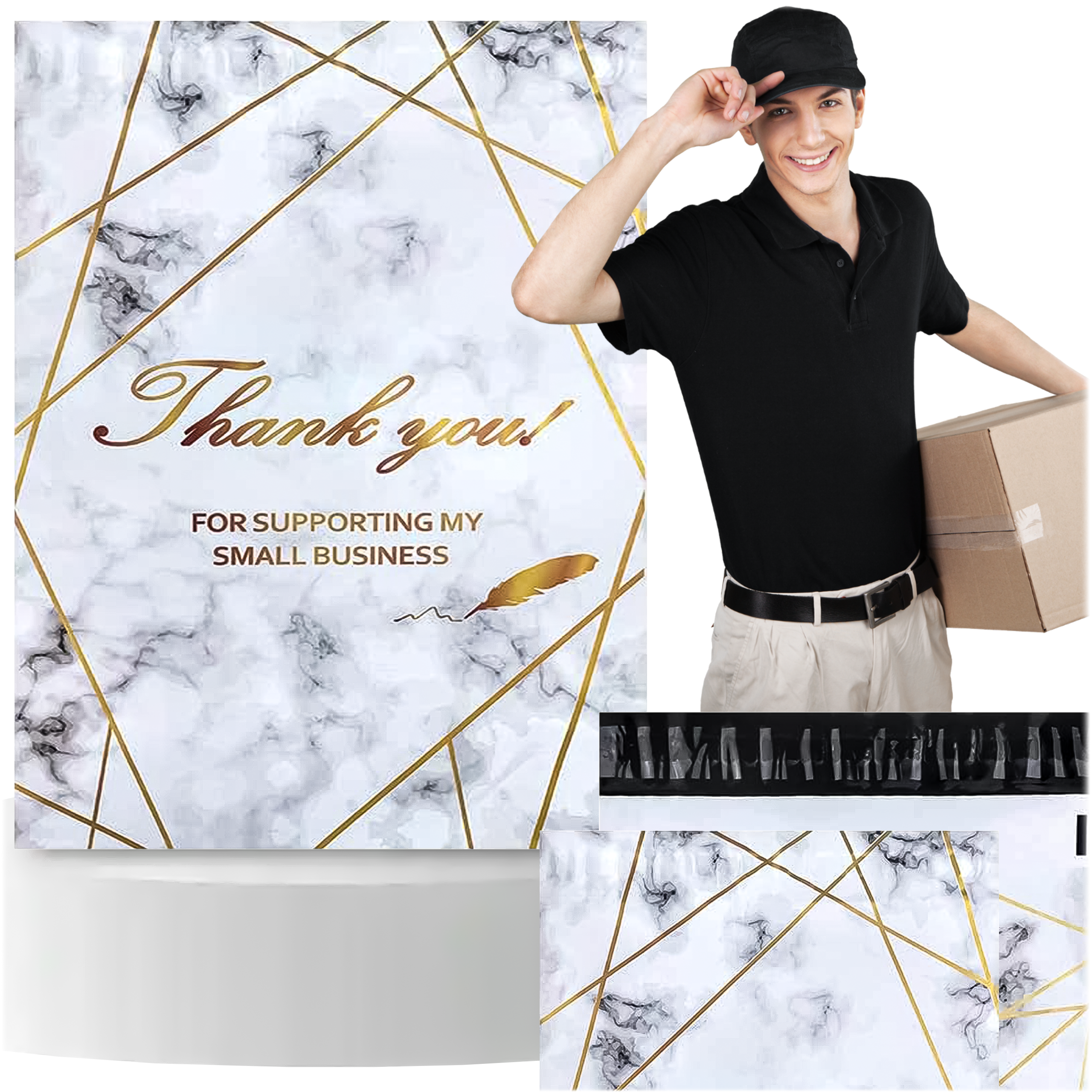 TUGEVAD KULLERIPAKID 380x520 KULDNE MARMOR AITÄH 50 tk