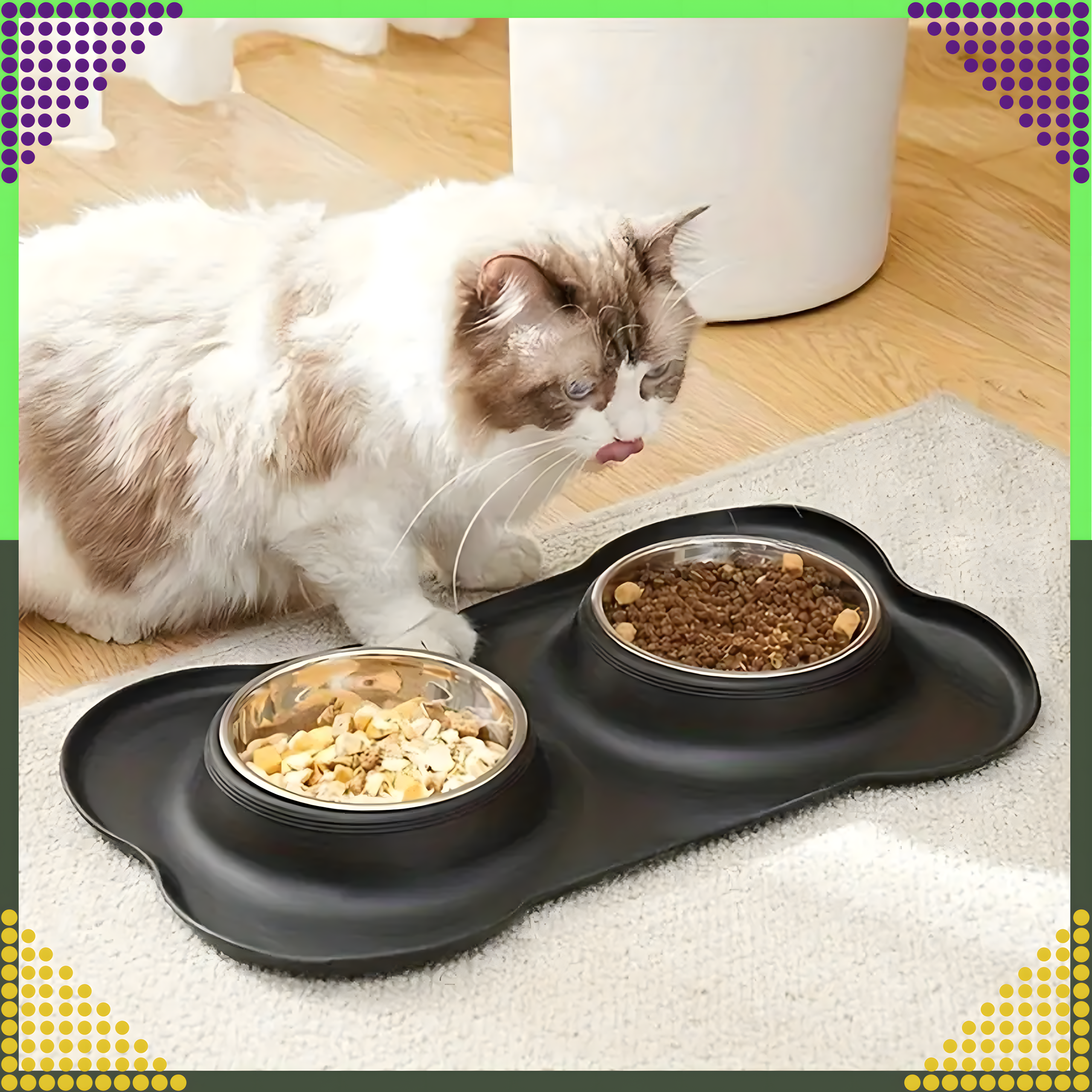 Kahe kausiga koera ja kassi sööginõu, metallist, libisemisvastane, 2 kaussi + alus