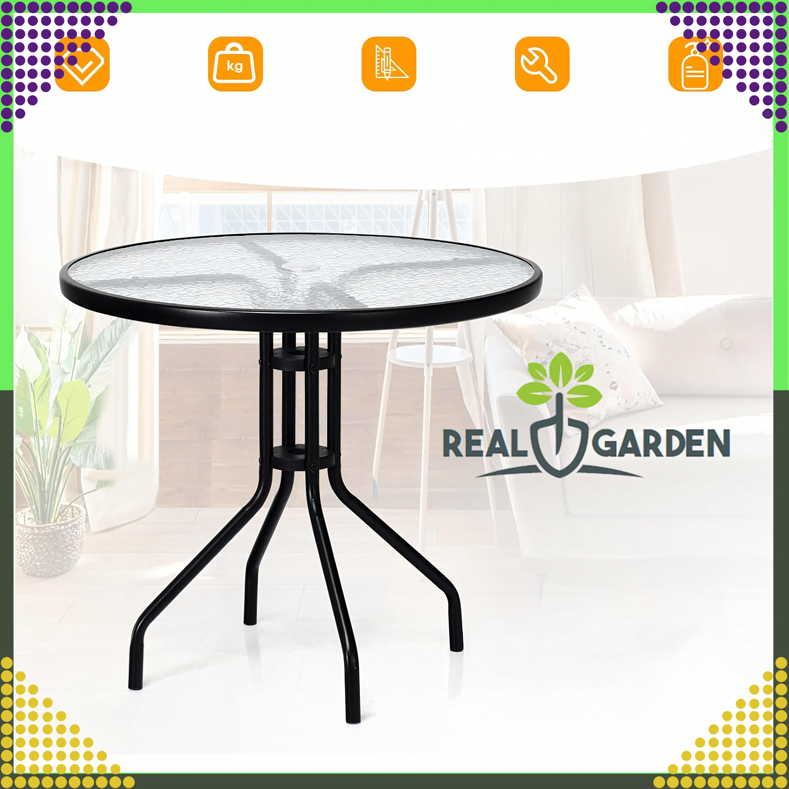 Tempered Glass Coffee Table Round Black 60 cm