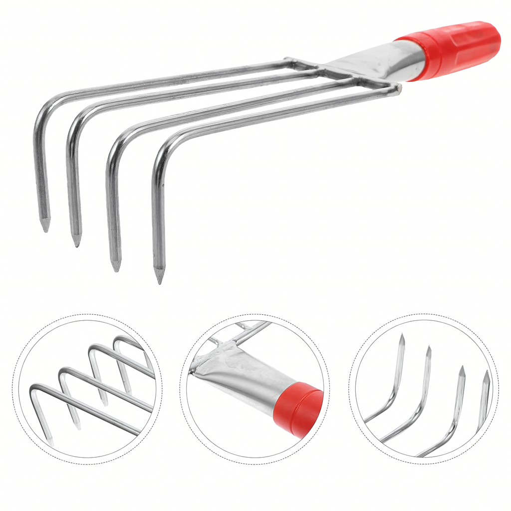 Metal Garden Rake with 4 Tines 32 cm