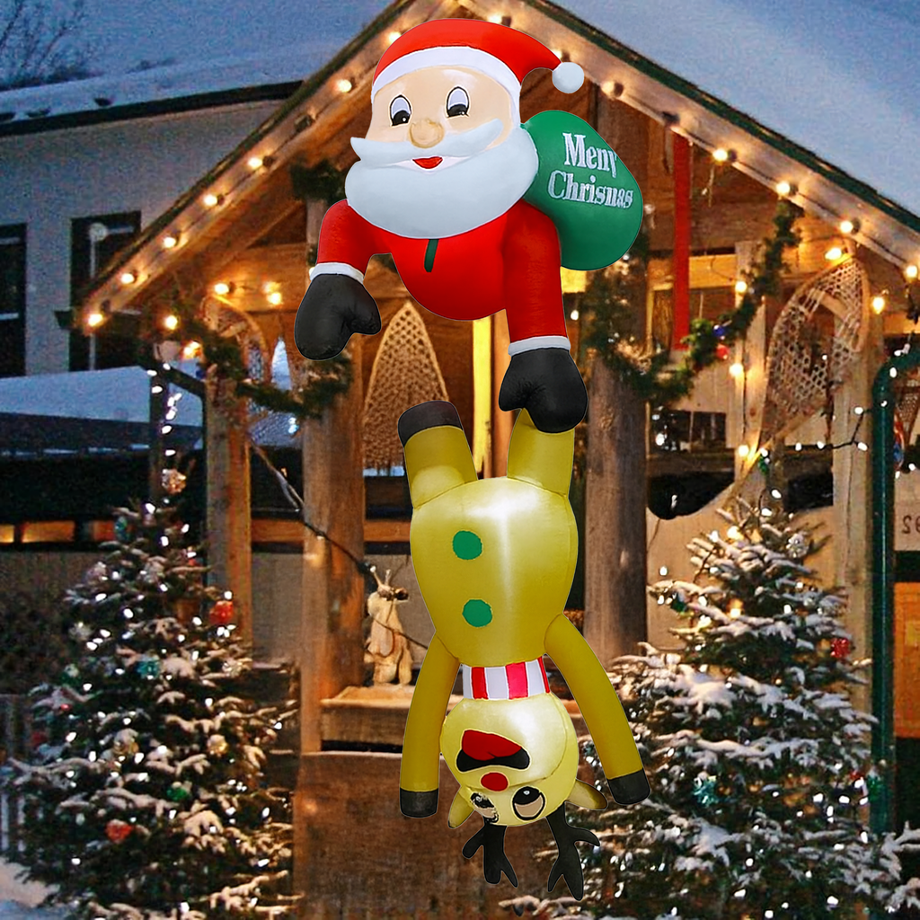 Täispuhutav jõuluvana põhjapõdraga 2.1m jõulukaunistus, LED-taustvalgustus