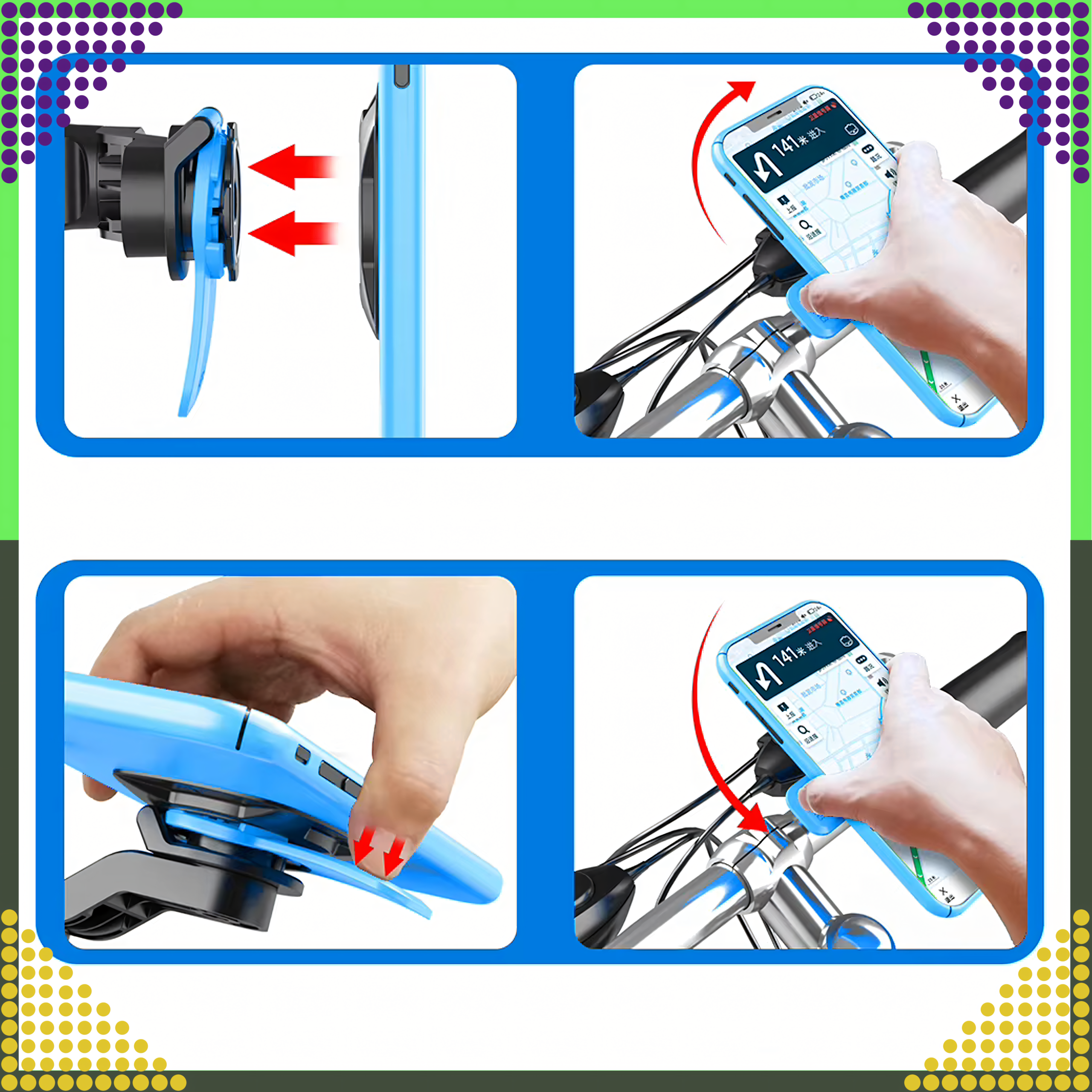 Jalgratta telefonikinnitus lenksule, mootorratta ja ATV varustus, lukustatav, maastikurattale