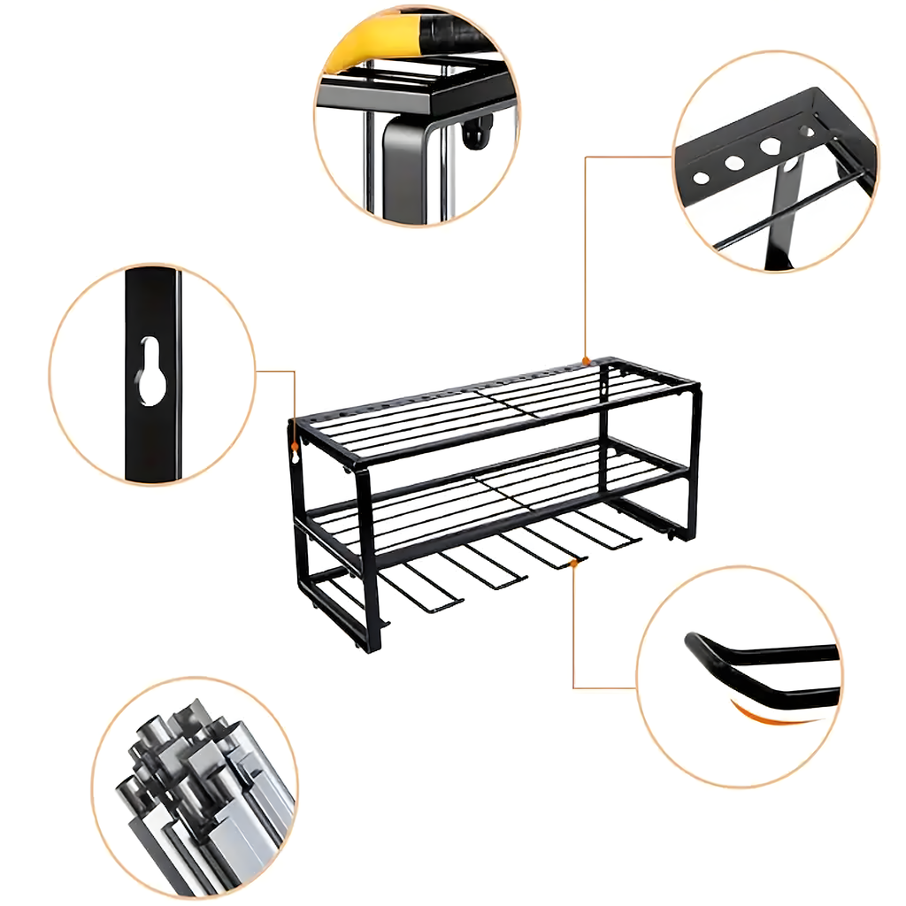 Wall-Mounted Garage Shelf Rack Organizer for Power Tools