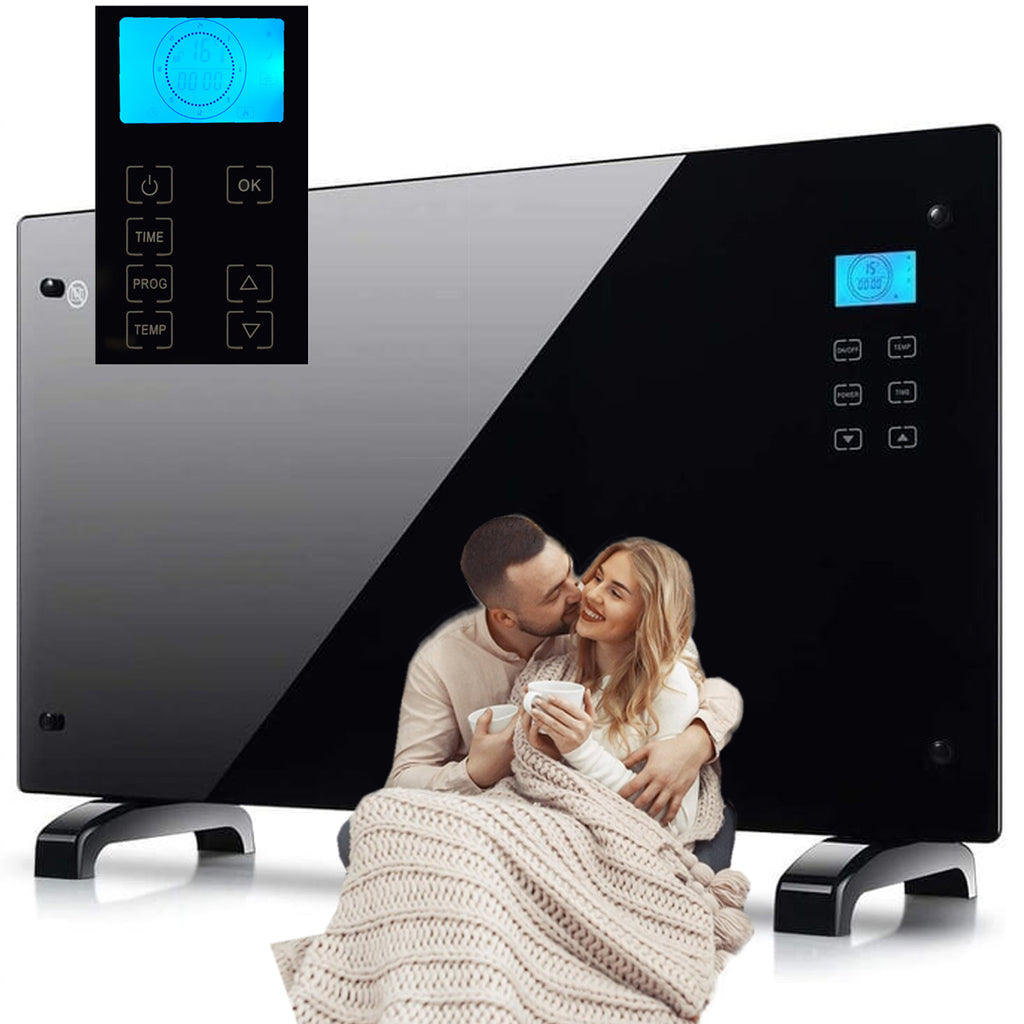 Elektriline klaasist konvektorküttekeha 2000W Black seinale paigaldatav Heltes