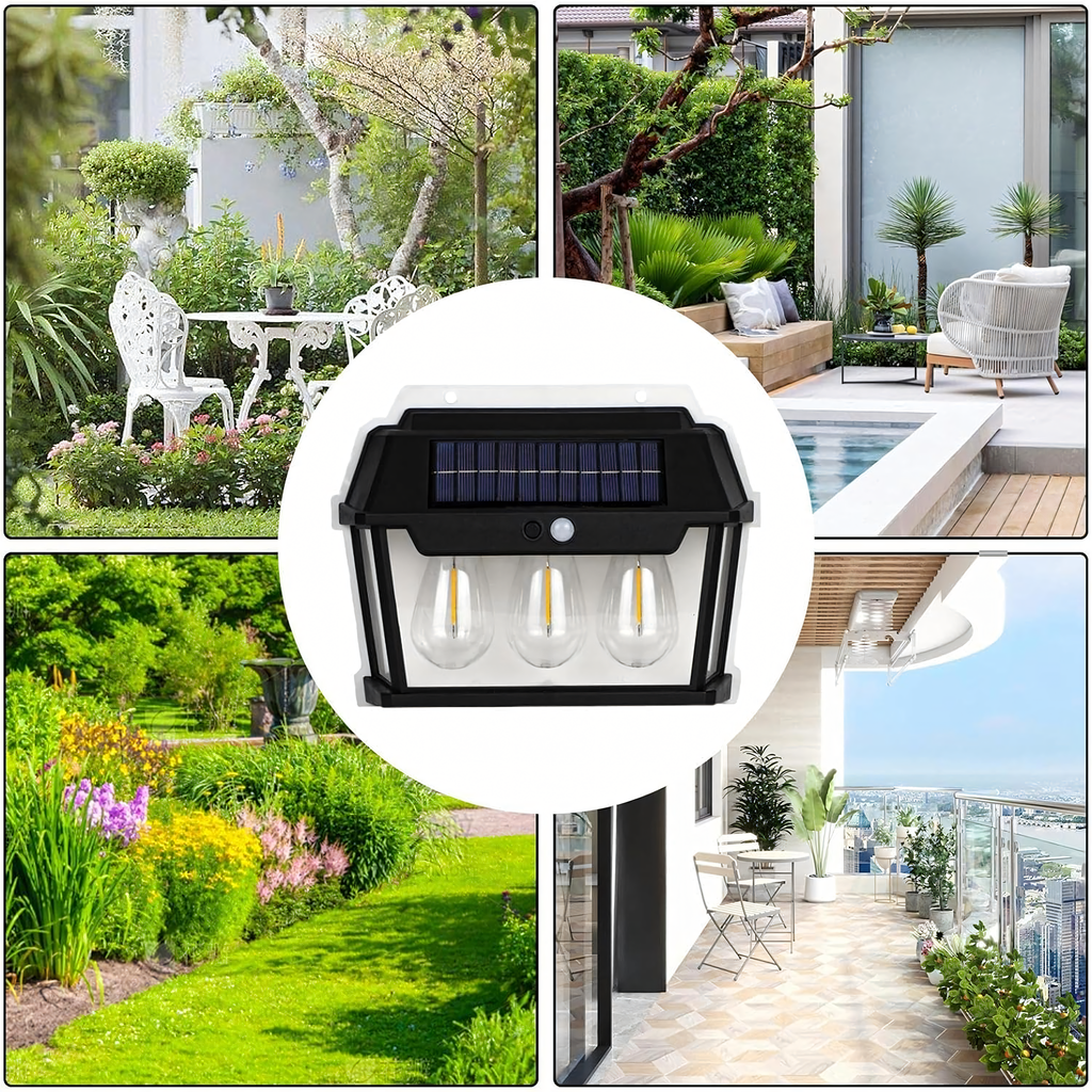 Triple LED Solar Wall Light with Motion Sensor for Garden and Exterior