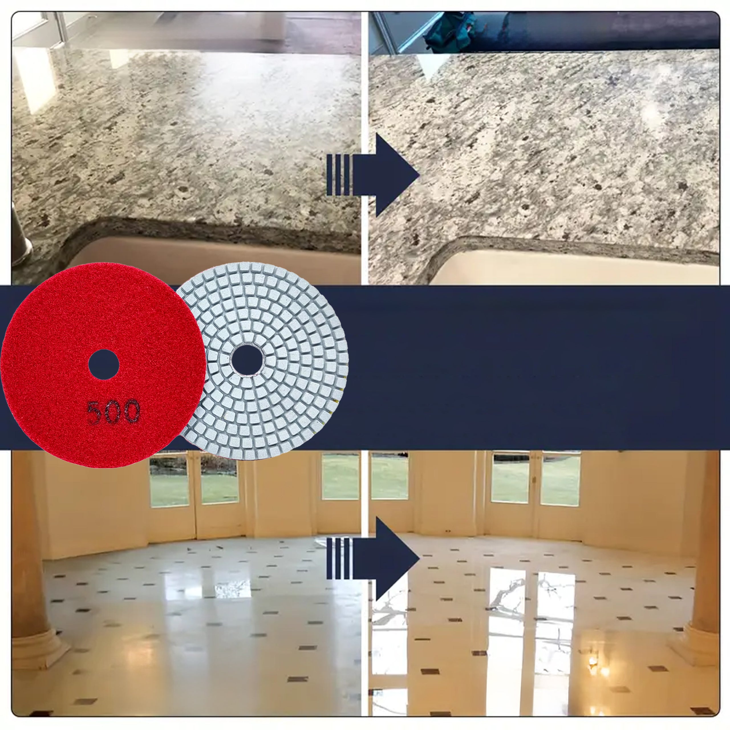 10x teemantpoleerimisketas 80mm portselanplaatide lihvimiseks takjakinnitusega 500