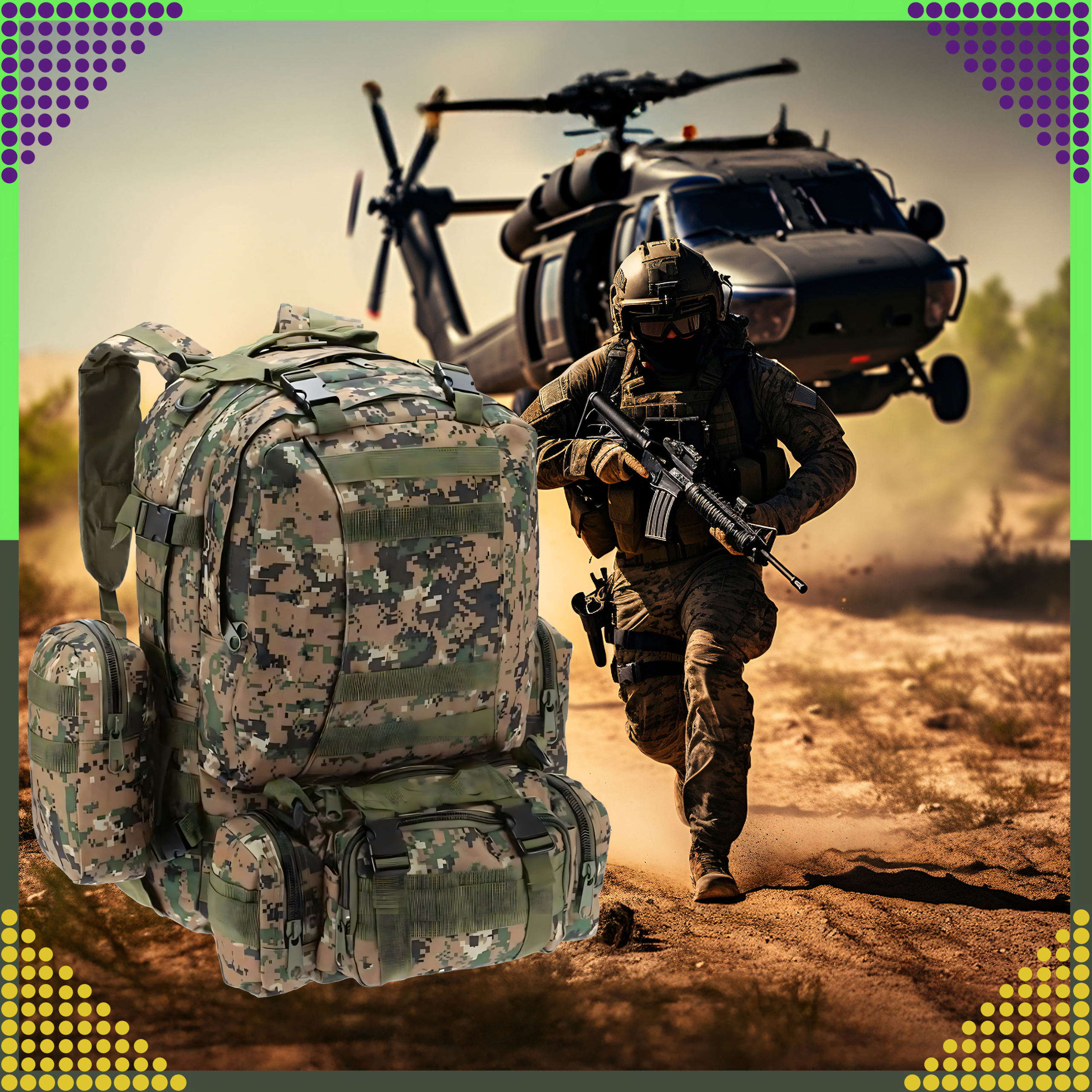 Tactical Military Travel Backpack 4-in-1 Survival 50L