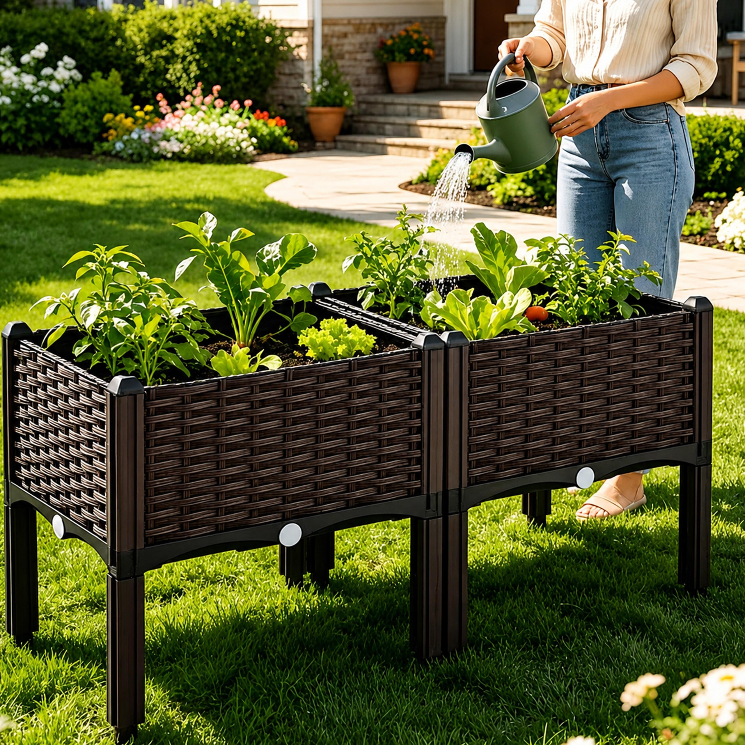 Modular Raised Garden Planter for Flowers and Vegetables 80x40x38cm Brown