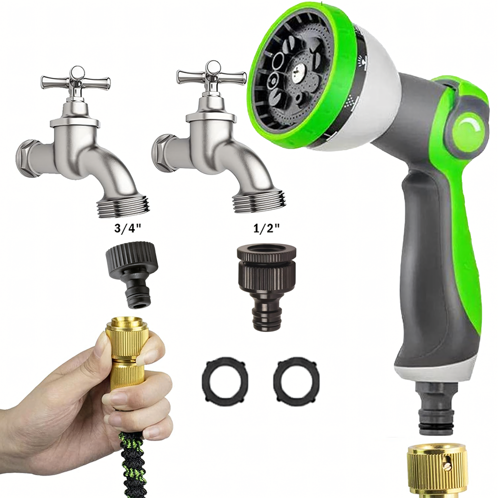 Premium Reinforced Expandable Garden Hose 2.5-7.5m with 1/2 and 3/4 Connectors and Spray Gun