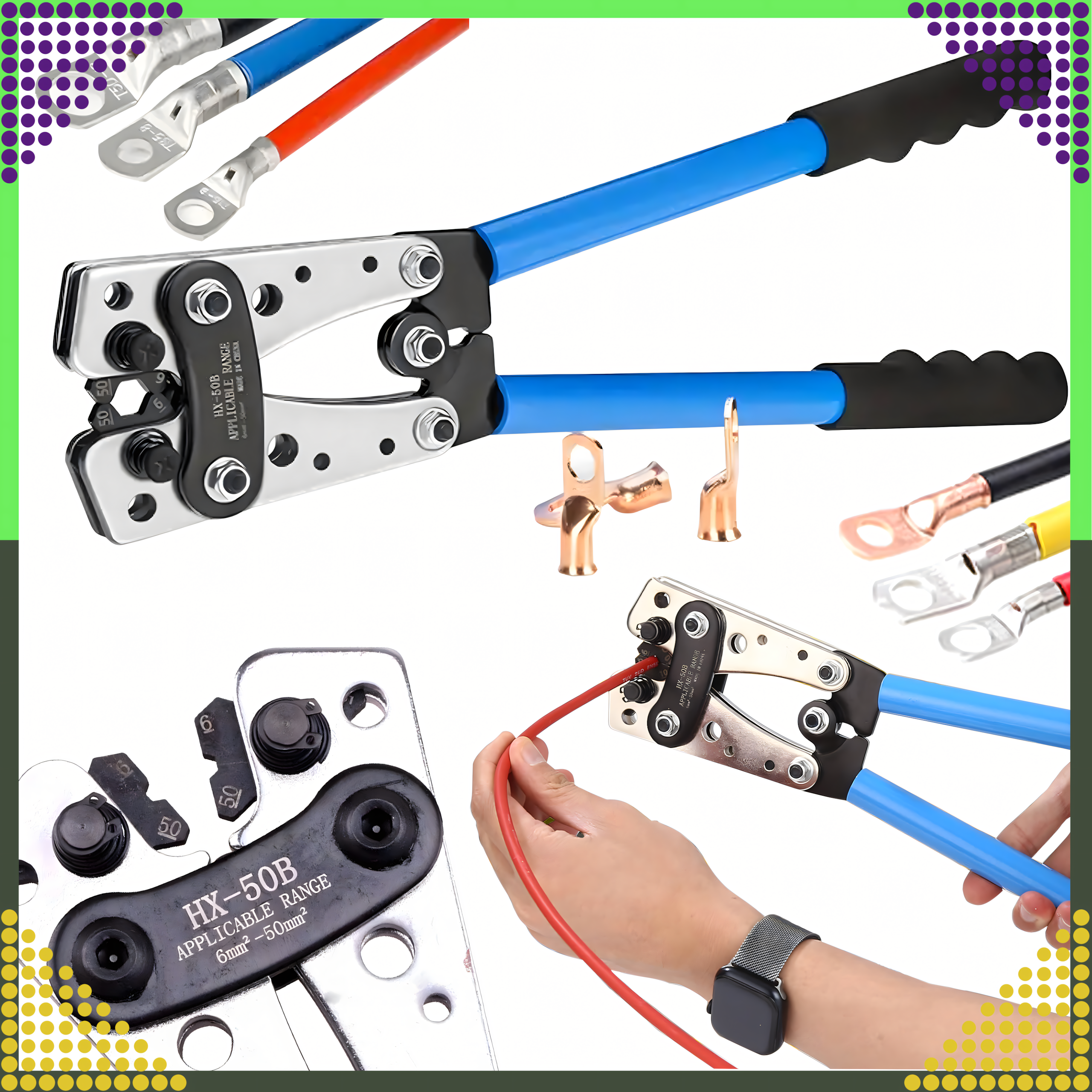 Pressimistangid juhtmete otsahülsside ühendamiseks 6-50mm AWG