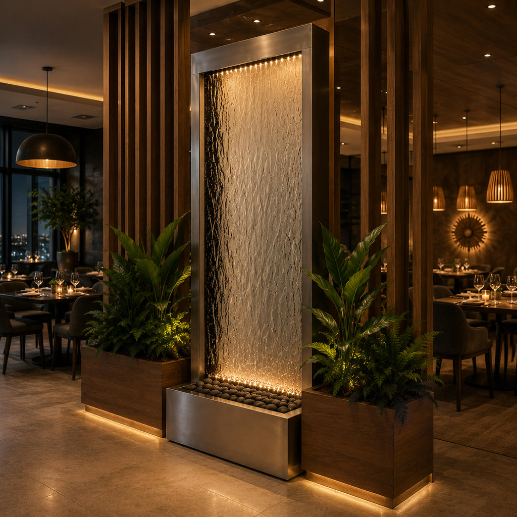 LED Illuminated Glass Garden Waterfall Wall Fountain 150x45cm