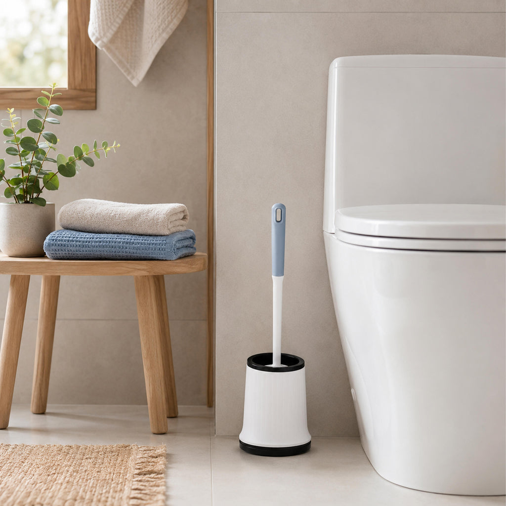 White Silicone Toilet Brush with Holder and Wall Mount